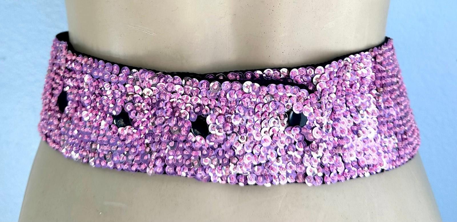 Designer Sequin Cummerbund Fashion Belt Pink Size ONE SIZE - 2 Thumbnail
