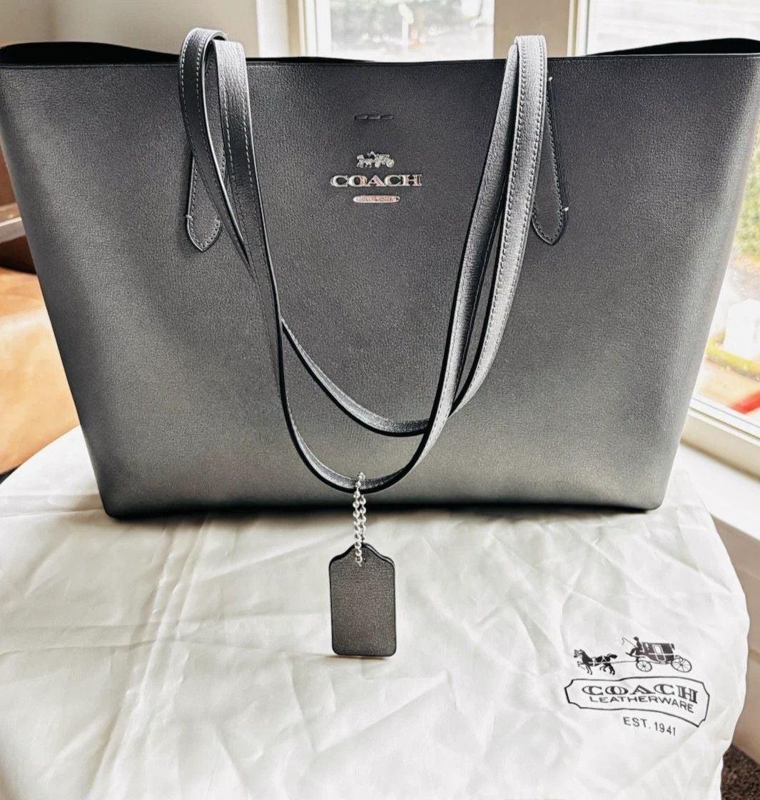 Coach Coach City Tote Metallic Pewter Leather Size ONE SIZE - 1 Thumbnail