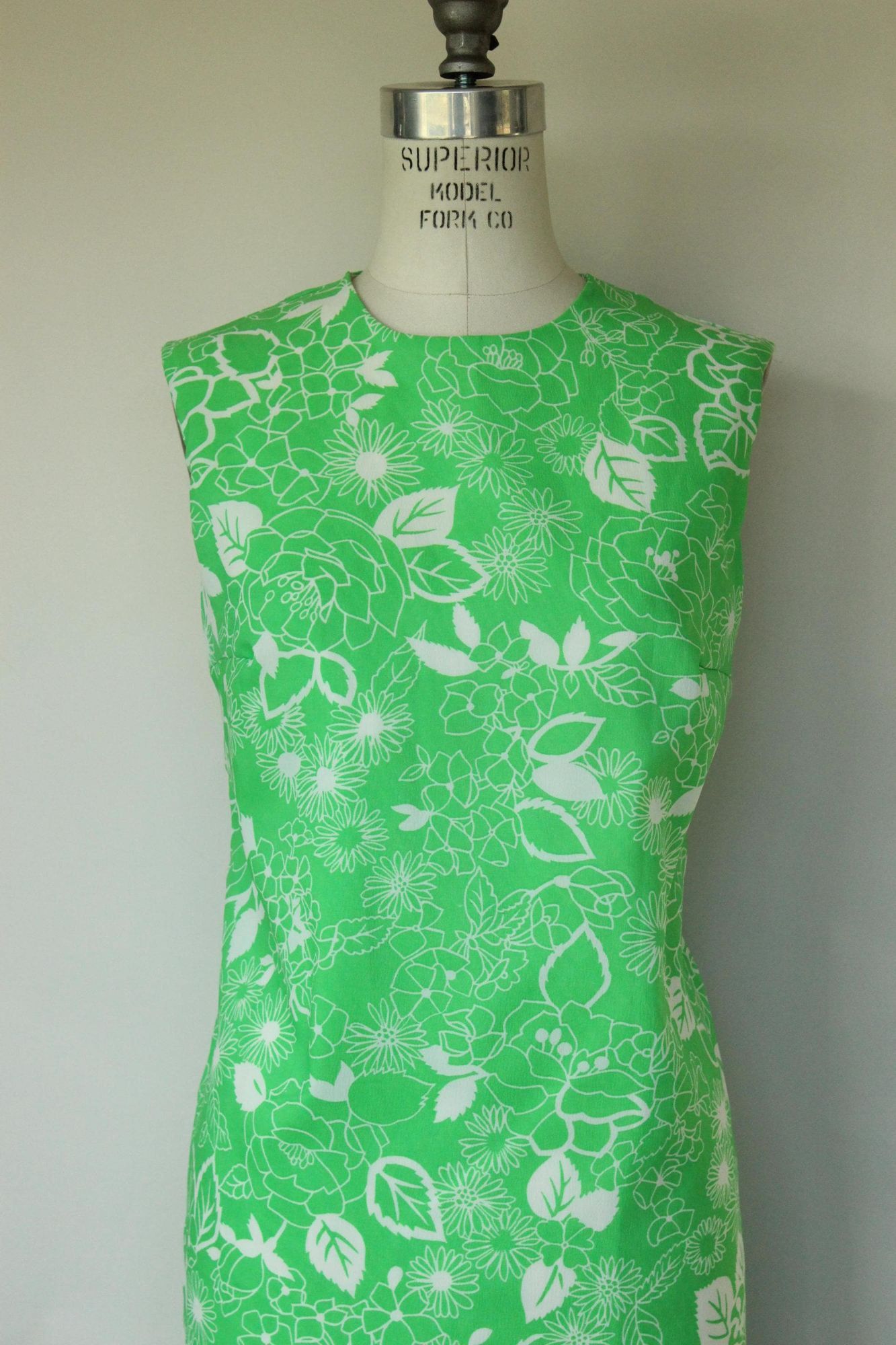 Vintage Vintage 1960s Dress, Volup Fritzi Green and White Floral Pri Size M / US 6-8 / IT 42-44 - 3 Thumbnail