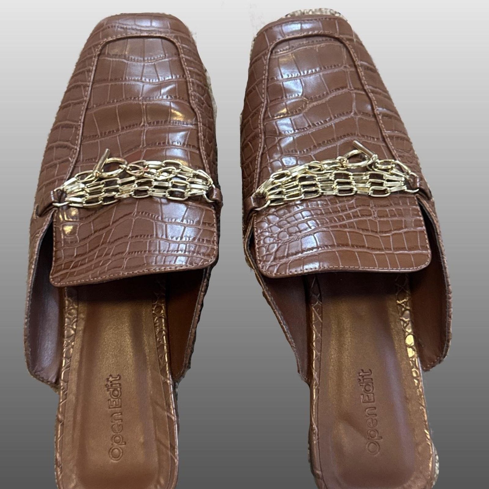 Other Tan brown croc embossed leather chain detail mules Size US 7.5 / IT 37.5 - 1 Thumbnail