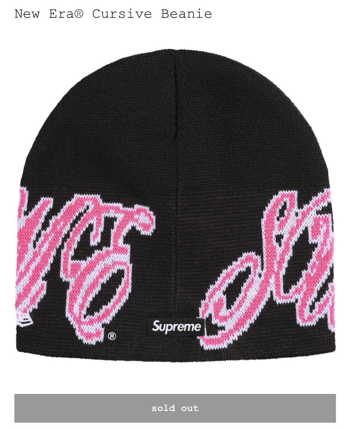 Supreme Supreme Cursive Beanie Black/Pink Size ONE SIZE - 2 Thumbnail