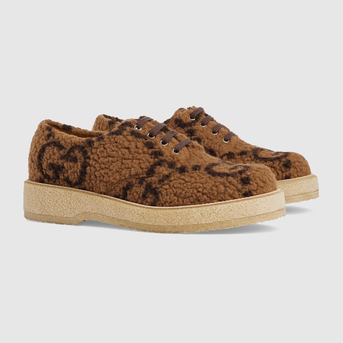 Gucci GUCCI WOOL LEATHER SNEAKER HOPPER GG CAMEL EBONY Size US 10 / EU 43 - 1 Thumbnail