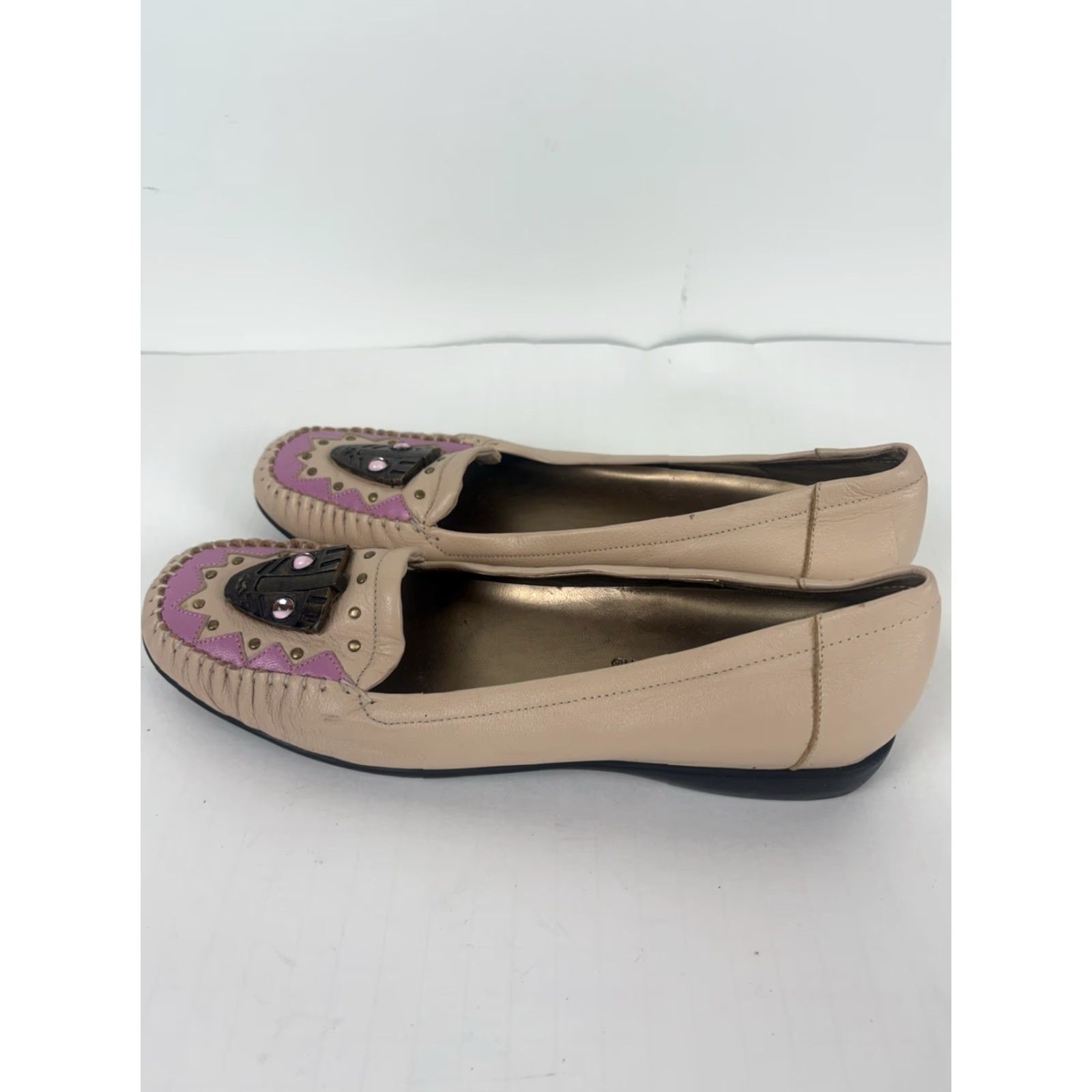 Vintage Bellini Women's Leather Flats Size 8.5M Peach Slip On Casual Dress Shoes Size US 9 / IT 39 - 2 Thumbnail