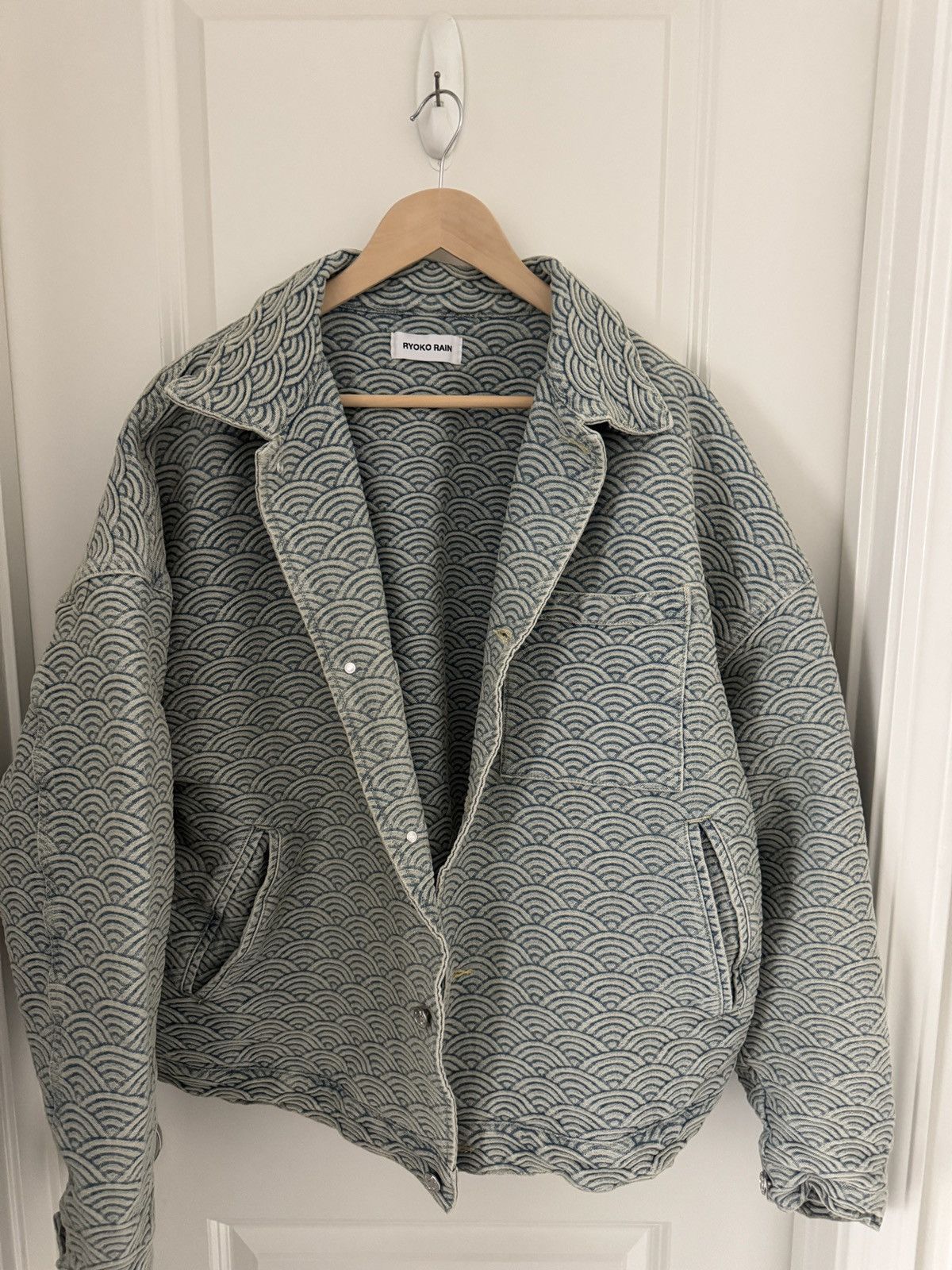Ryoko Rain Ryoko Rain Seigaiha Jacquard Denim Work Jacket Size US L / EU 52-54 / 3 - 3 Thumbnail