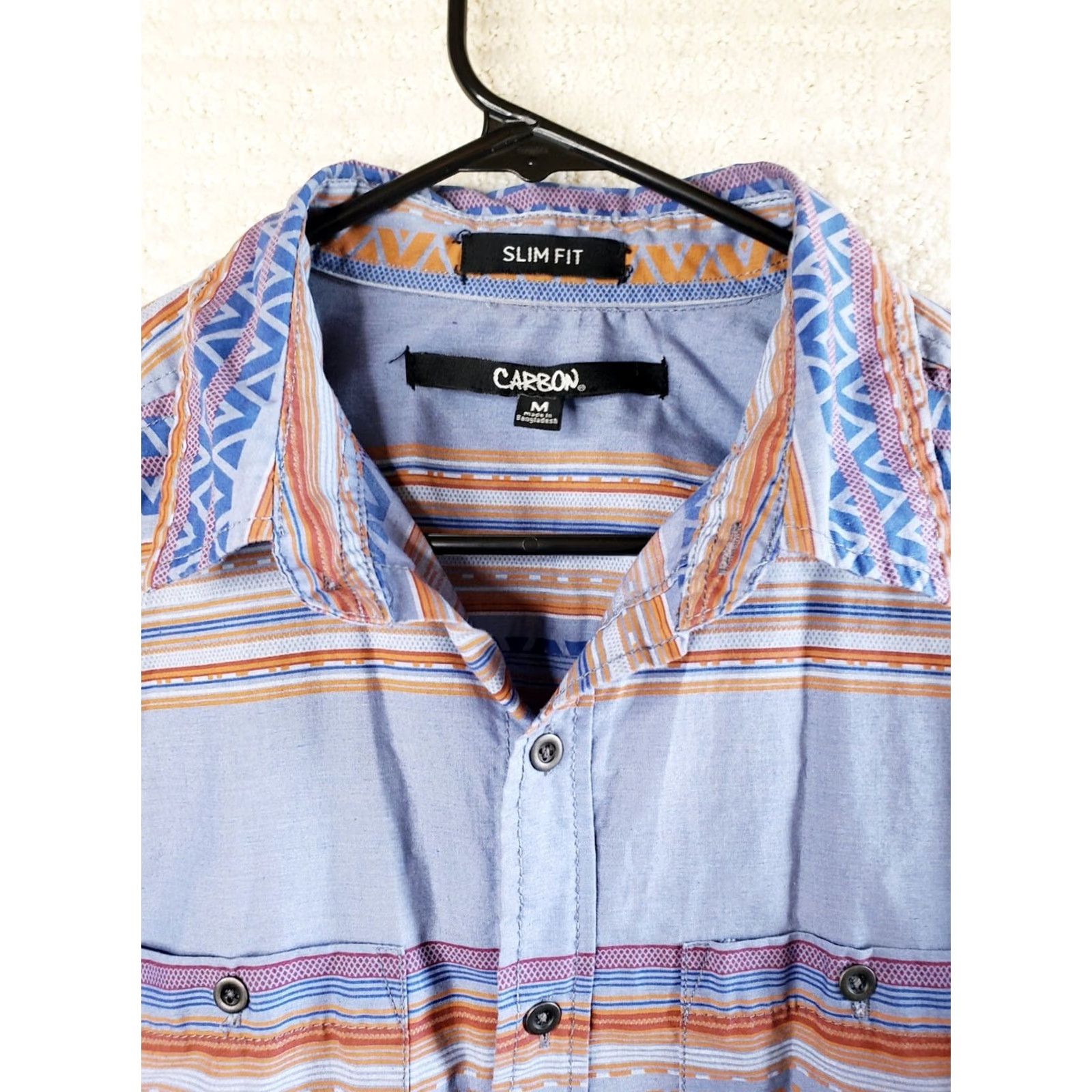 Carbon Carbon Slim Fit Aztec Tribal Print Western Look Classic Long Sleeve Button Up Shirt Men’s M Size US M / EU 48-50 / 2 - 4 Thumbnail