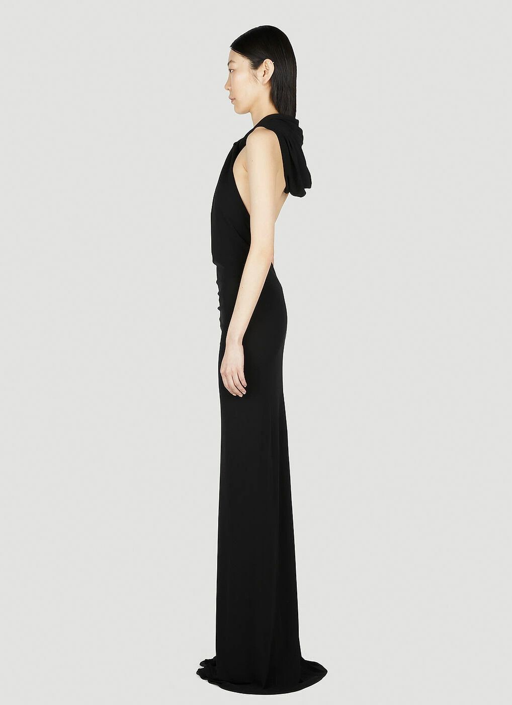 Saint Laurent Paris o1s1wg111024 Hooded Maxi Dress in Black Size L / US 10 / IT 46 - 4 Thumbnail
