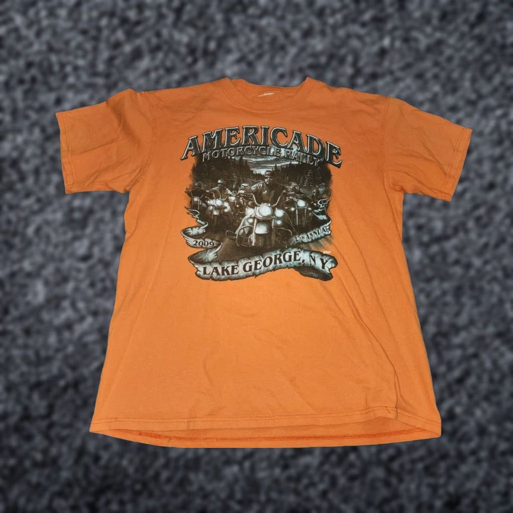 Doublet VINTAGE Americade Motorcycle Rally Shirt Mens XL T-Shirt 2009 Orange Double-Sided Graphic Print 2009s Mens Size US XL / EU 56 / 4 - 1 Thumbnail