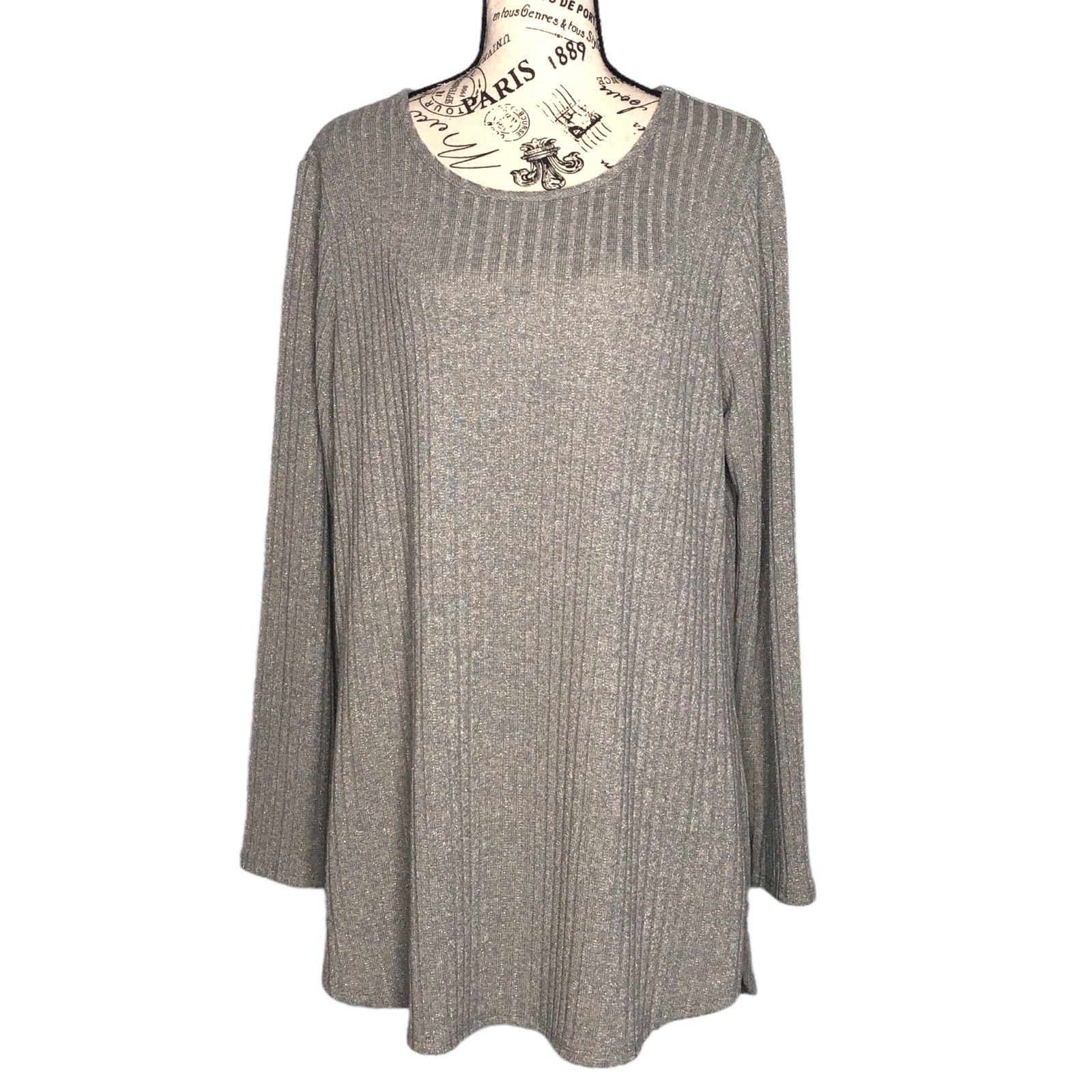 Calvin Klein Lightweight Round Hem Sparkly Crew Neck Ribbed Knit Sweater Size XL / US 12-14 / IT 48-50 - 1 Thumbnail