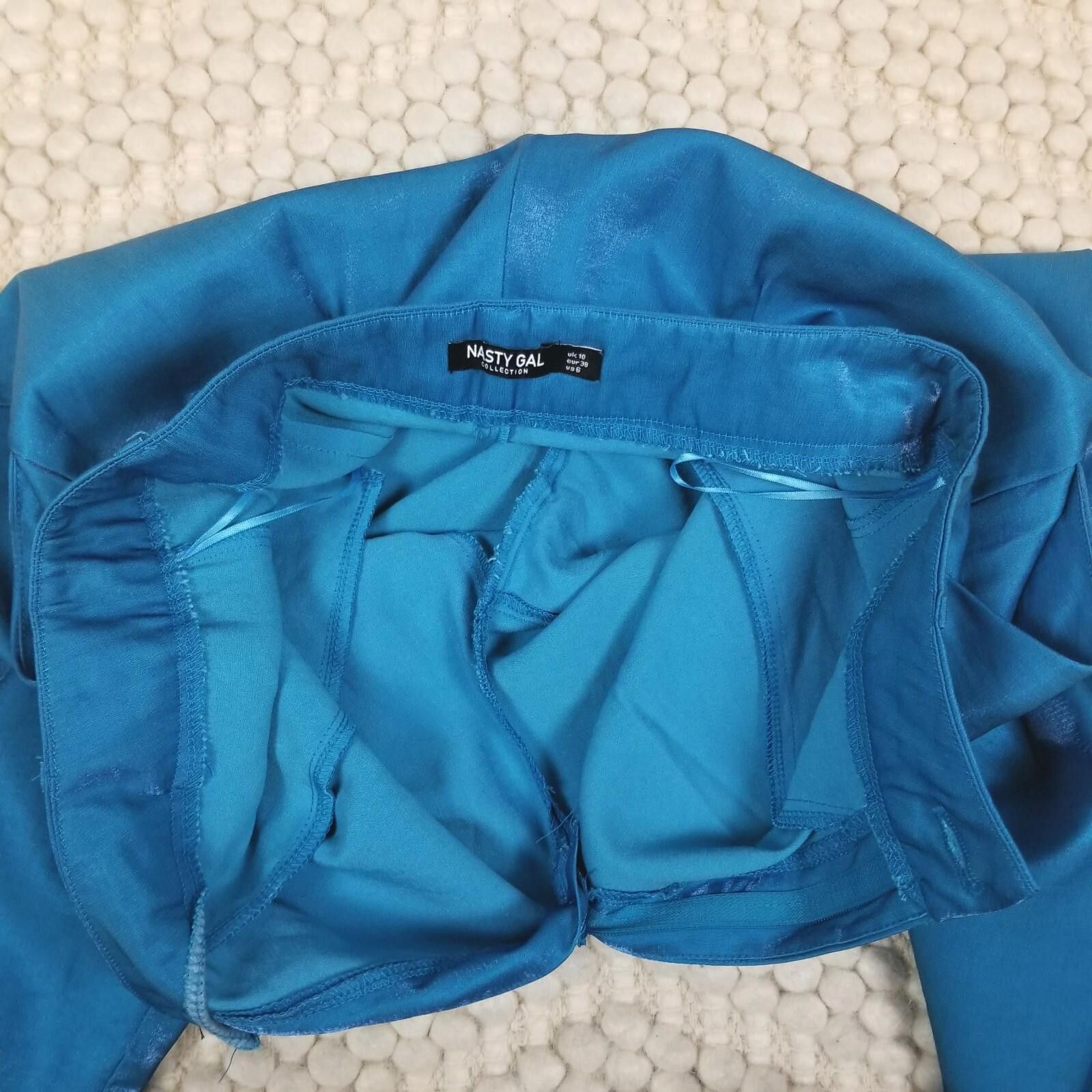 Nasty Gal Nasty Gal Satin Shimmer Wide Leg Pants Blue Sz 6 Size 28" / US 6 / IT 42 - 7 Thumbnail