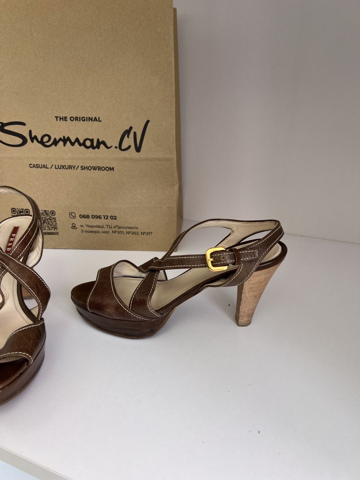 Prada × Vintage Vintage PRADA BROWN LEATHER STRAPPY PLATFORM HEELS SANDALS Size US 7 / IT 37 - 10 Thumbnail