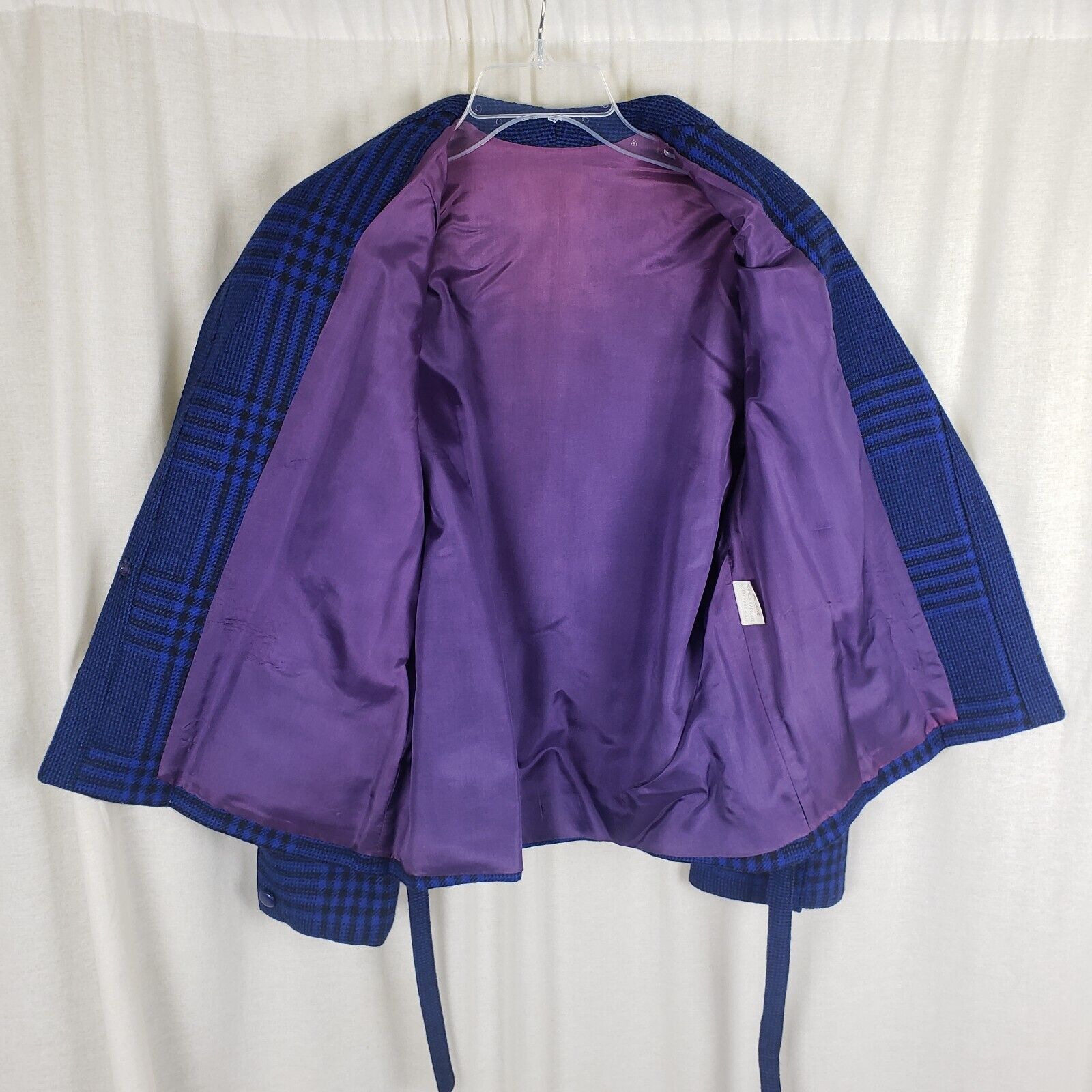 Vintage Vtg Cobalt Plaid Draped Collar Tie Wrap Jacket Blazer France Size L / US 10 / IT 46 - 5 Thumbnail