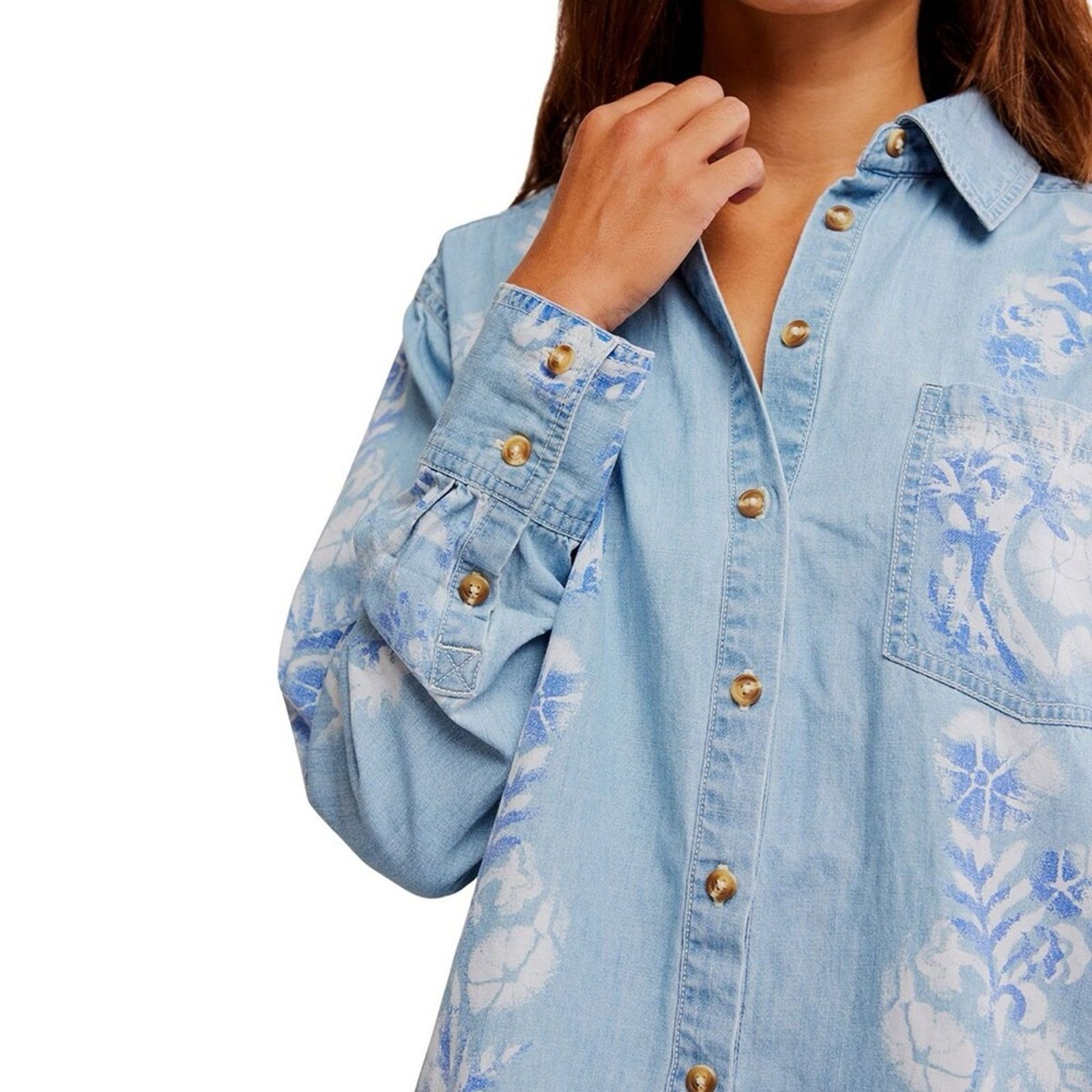 Free People Free People Free Airbrushed Blossom Denim Top - Women's Size XS / US 0-2 / IT 36-38 - 3 Thumbnail