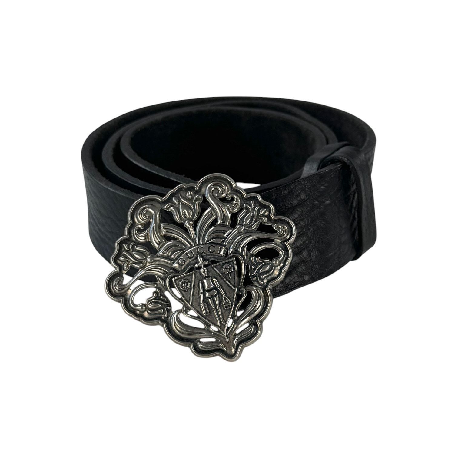 Gucci Gucci Crest Black Leather Belt Size ONE SIZE - 1 Thumbnail