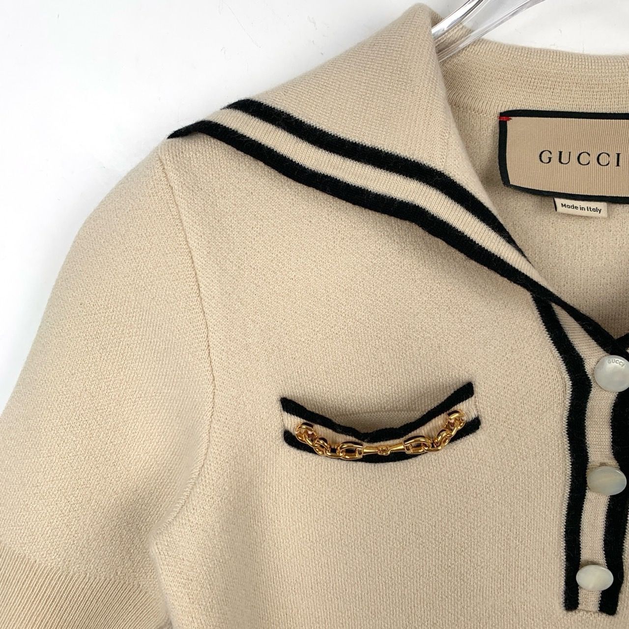 Gucci Gucci Beige Wool Sweater Navy Collar Horsebit Detail XS Made Size XS / US 0-2 / IT 36-38 - 6 Thumbnail