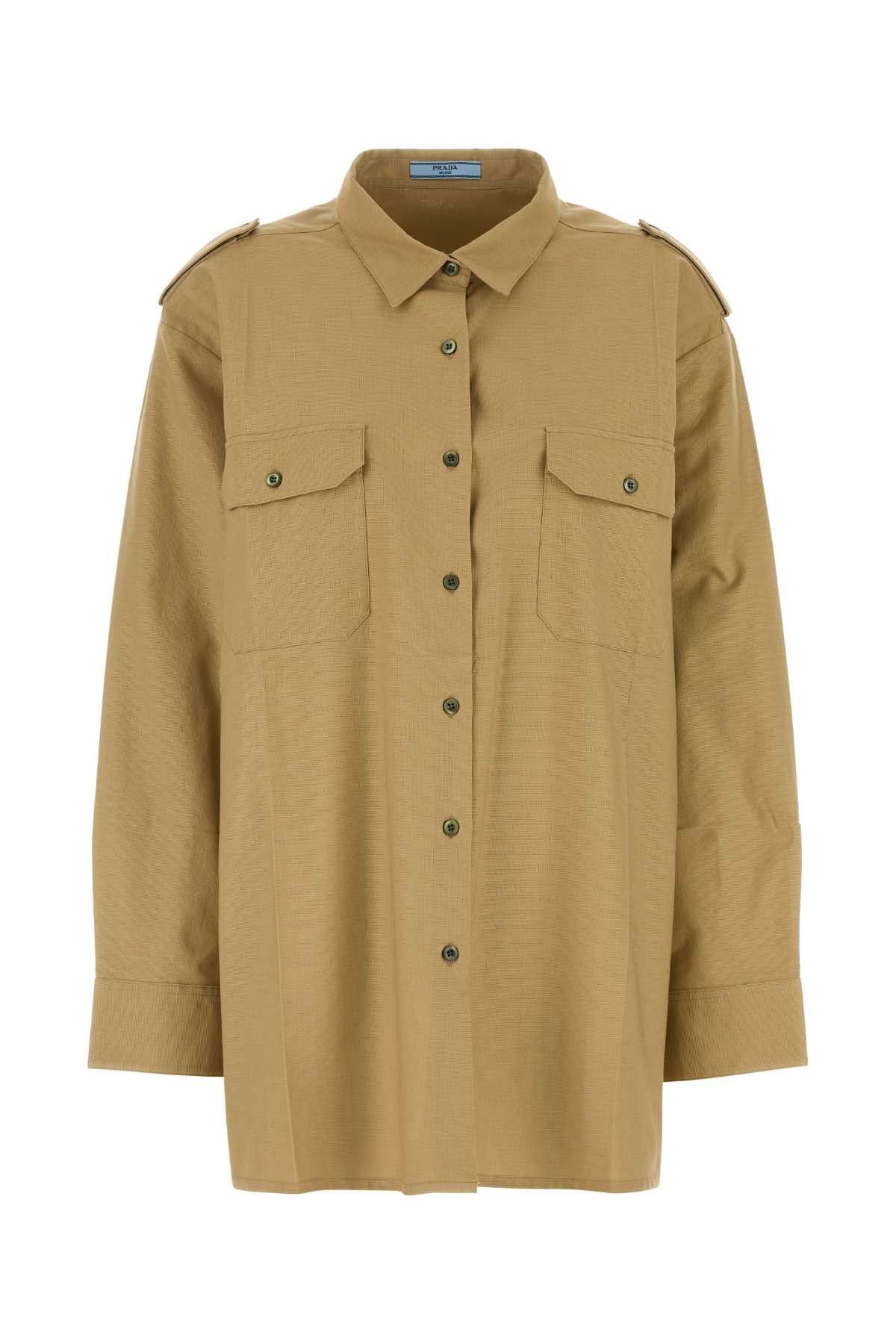 Prada Camel Cotton Oversize Shirt Size M / US 6-8 / IT 42-44 - 1 Thumbnail
