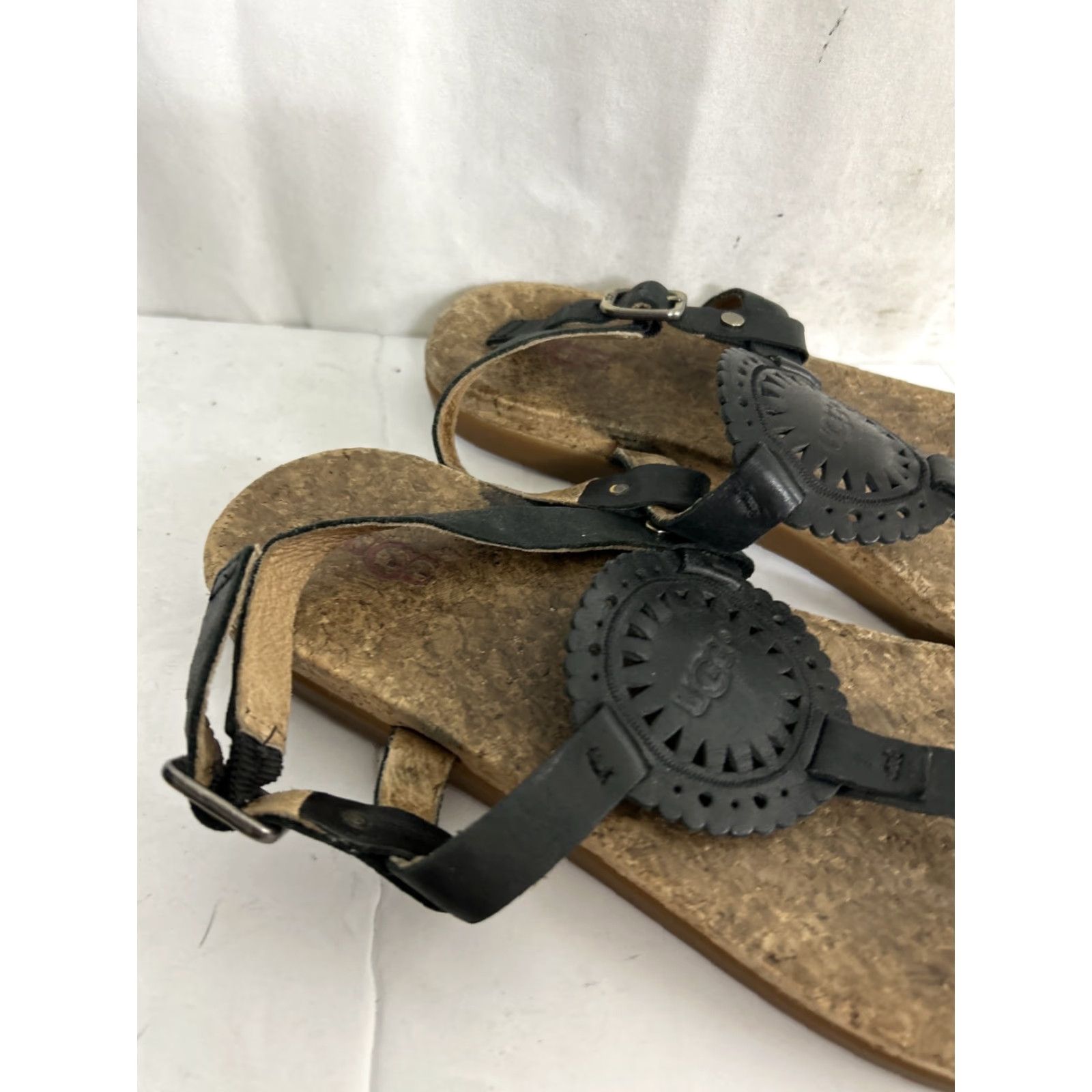 Ugg UGG Sandal Ayden II Thong Ankle Strap Leather Black Womens 10 Cork Size US 10 / IT 40 - 3 Thumbnail