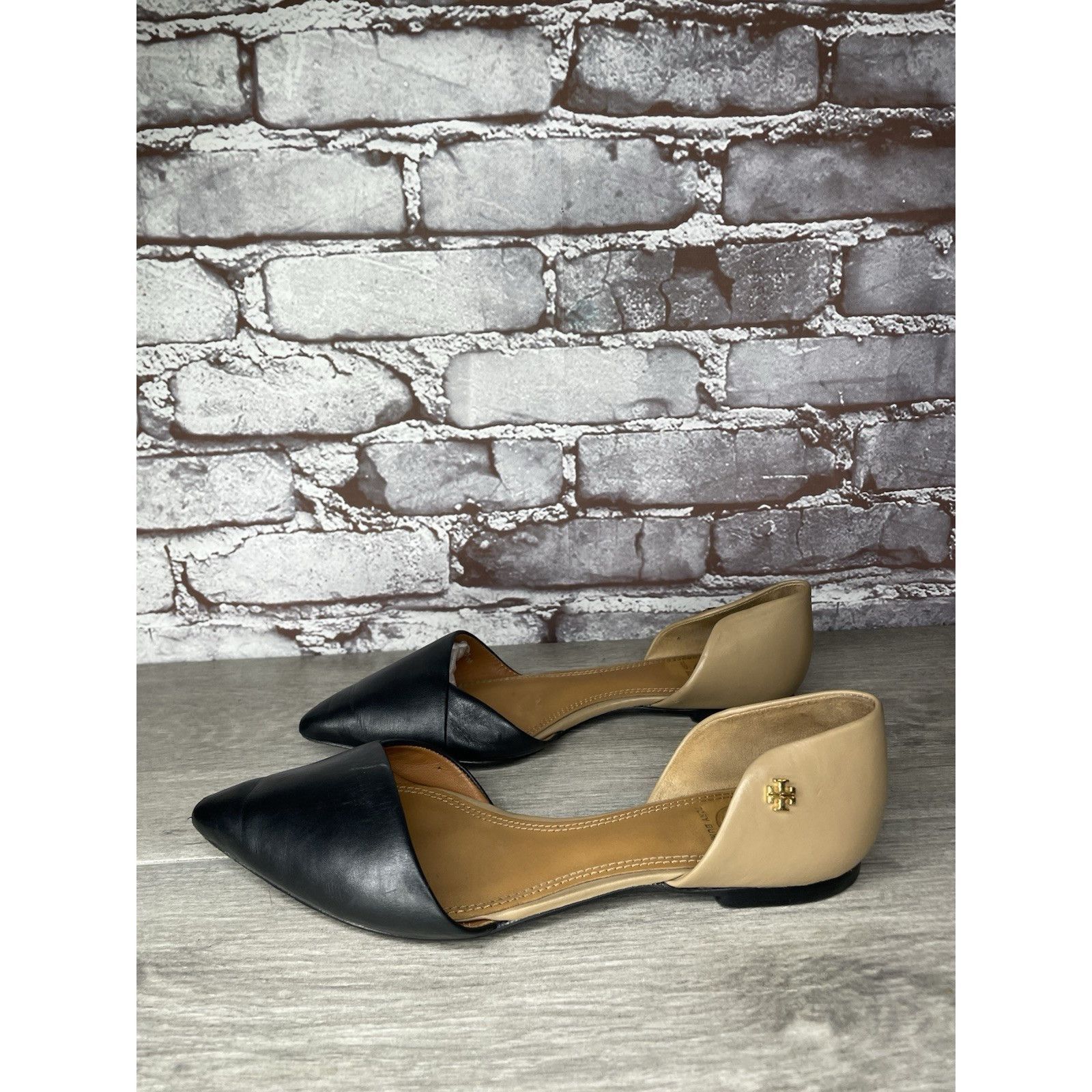 Tory Burch Tory Burch Viv D'Orsay Black Nude Leather Pointed Toe Flats Size US 7 / IT 37 - 17 Thumbnail
