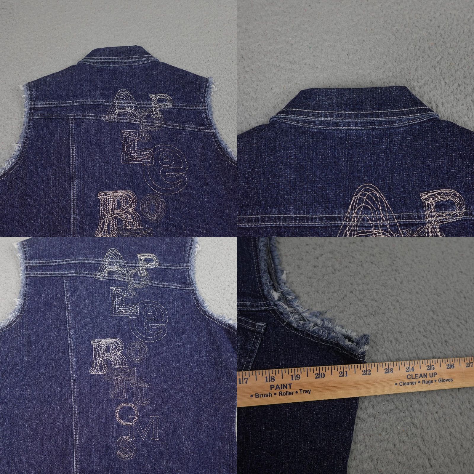Vintage VINTAGE Apple Bottoms Vest Womens Denim Sleeveless Blue 13/14 Grunge Y2K Frayed Button Embroidered Logo Pockets Size 34" / US 12 / IT 48 - 8 Thumbnail