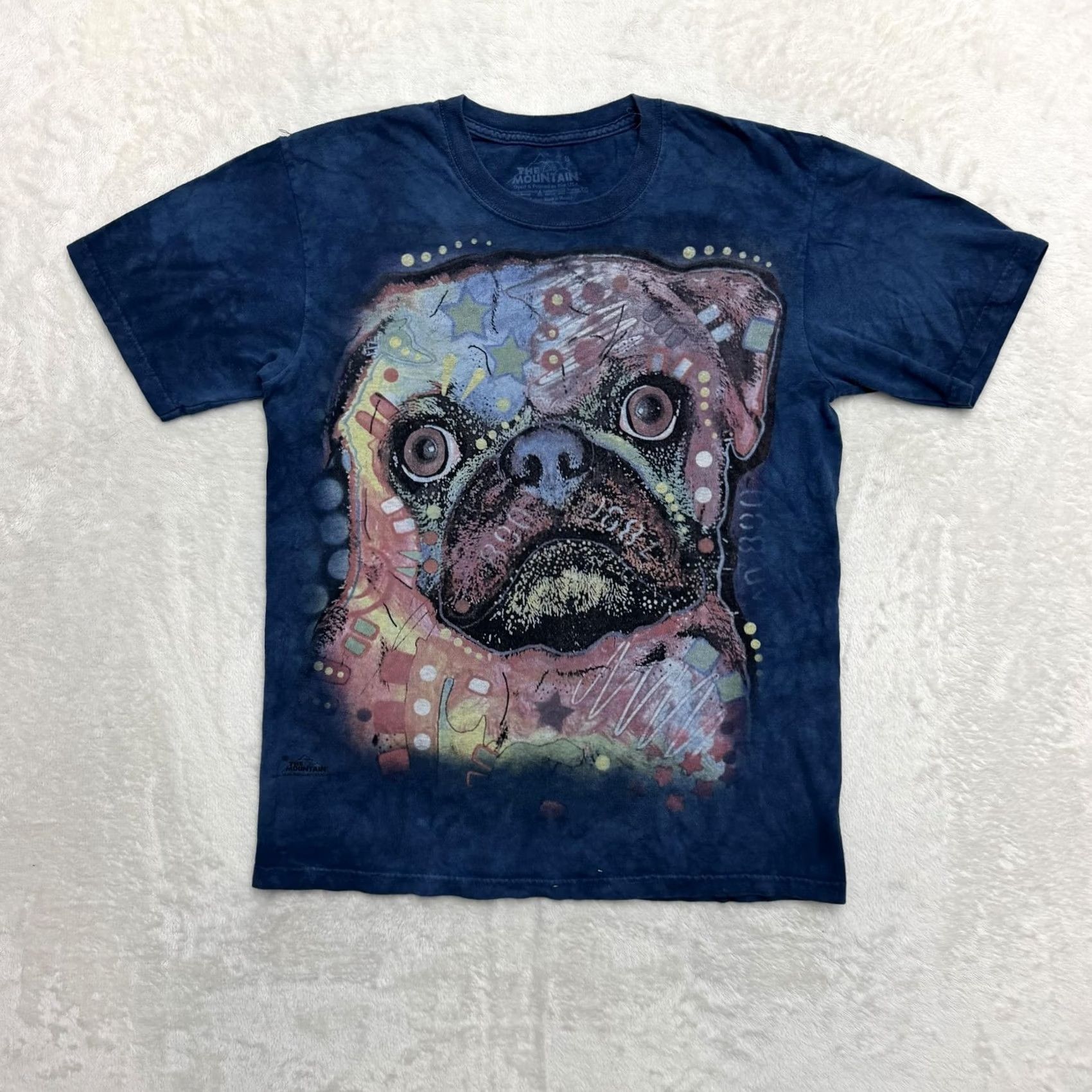 The Mountain The Mountain Pug Shirt Mens Medium Blue Tie Dye Graphic Print Tee Dog Animals Crew Neck Short Sleeve Size US M / EU 48-50 / 2 - 2 Thumbnail