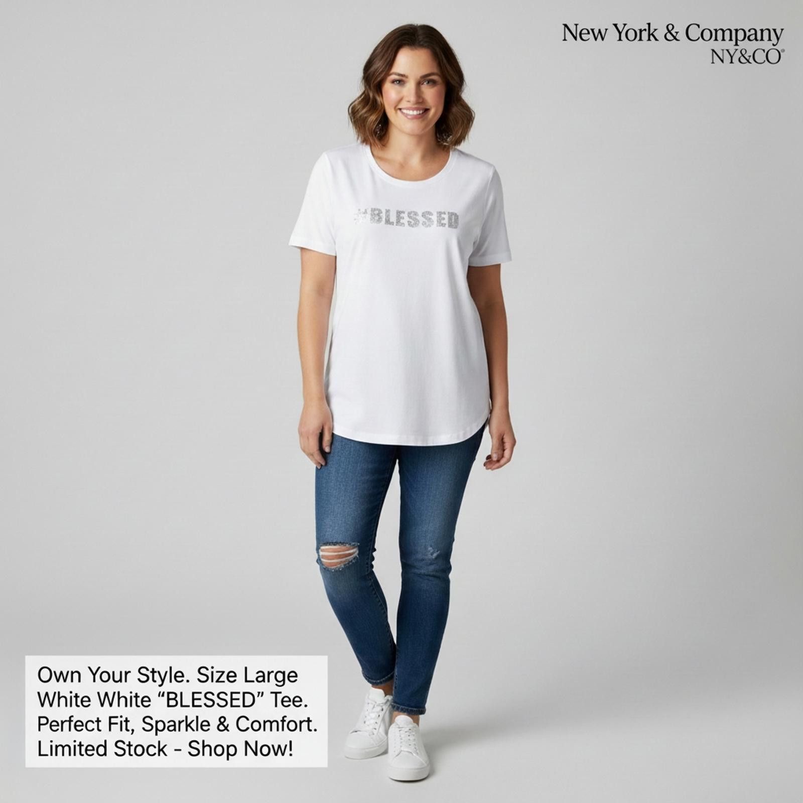 Other New York & Company White #BLESSED Tee Size Large Size L / US 10 / IT 46 - 1 Thumbnail