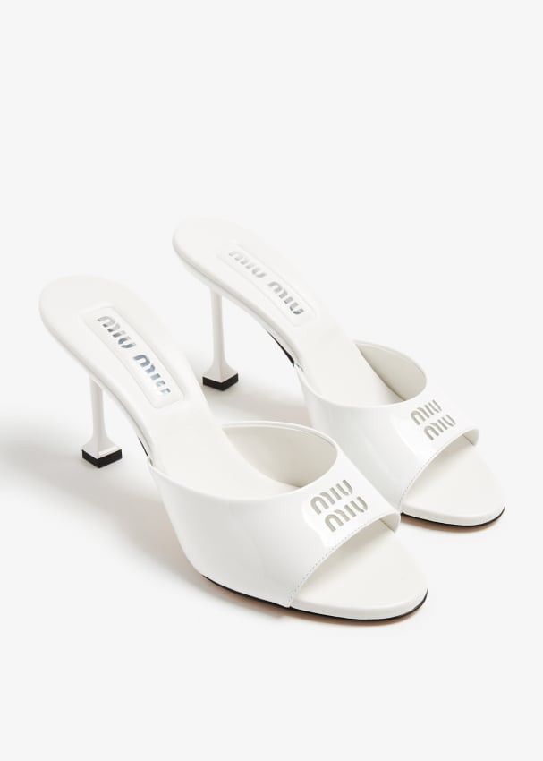 Miu Miu Miu Miu Women's Natural Logo Cut-out Mule Sandals Size US 7 / IT 37 - 2 Thumbnail