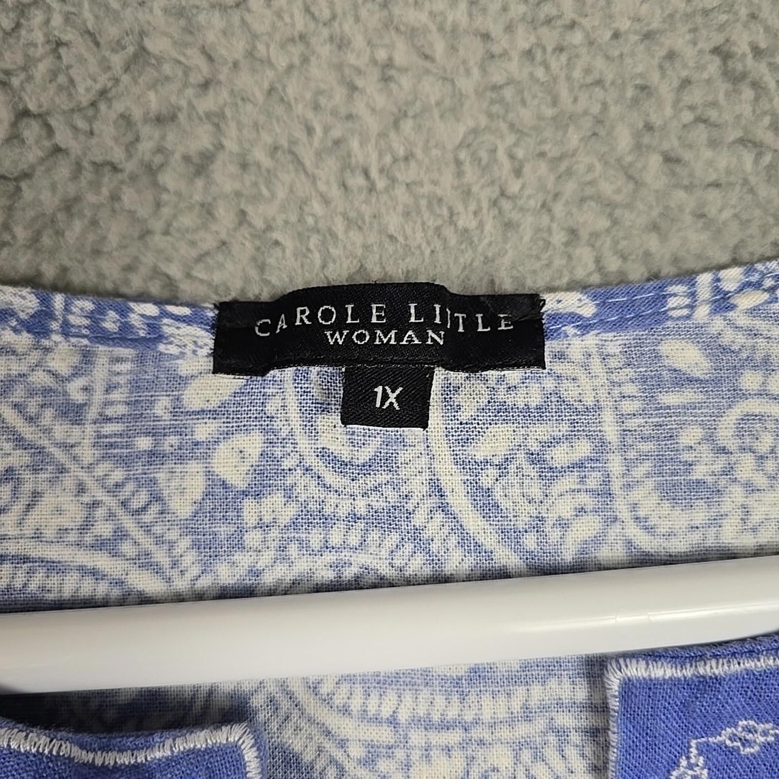 Other Carole Little Blue/White 3/4 Sleeve Linen Blend Shirt Sz 1X Size XL / US 12-14 / IT 48-50 - 4 Thumbnail
