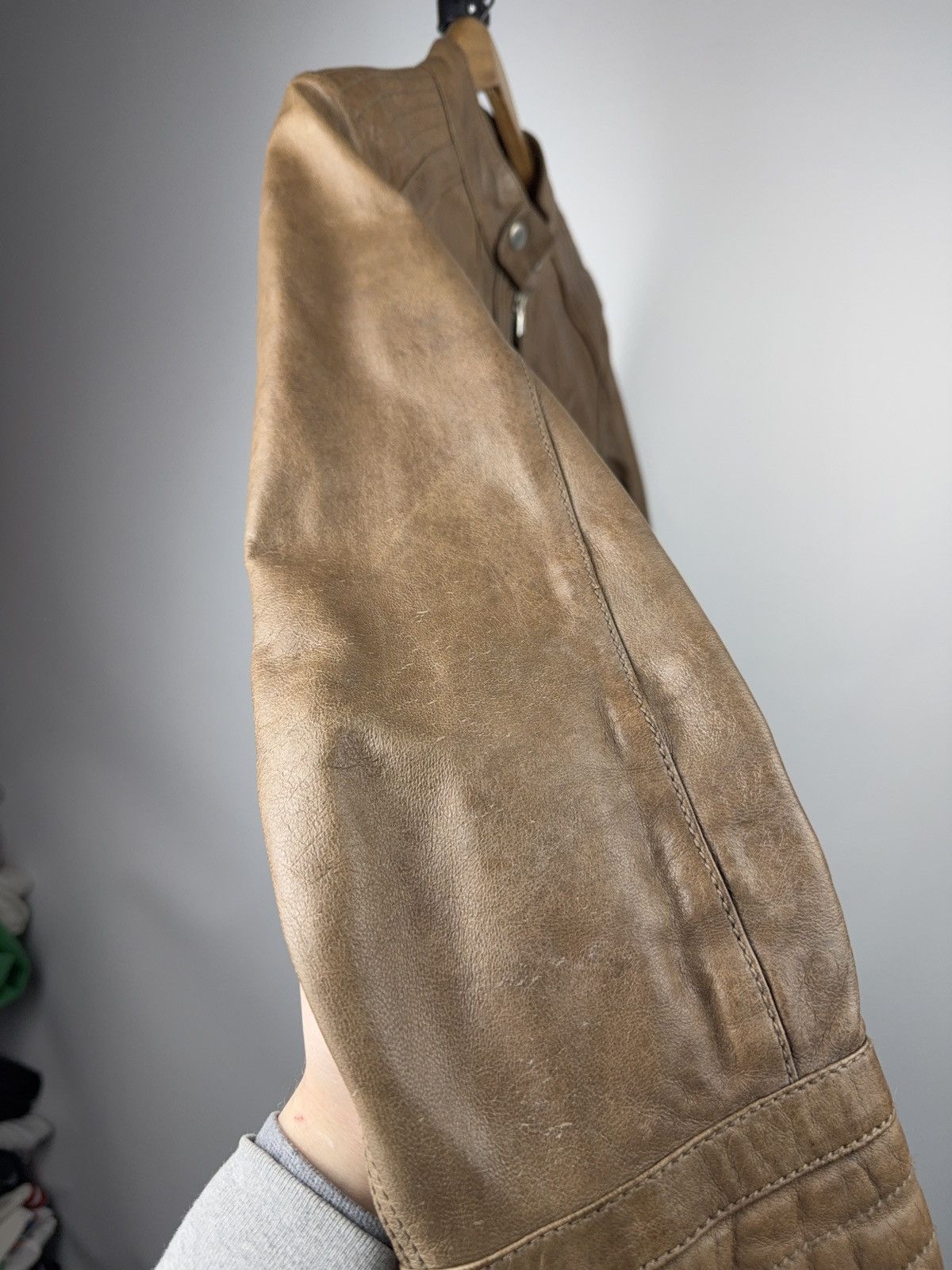 Genuine Leather Vintage 00s Avant Garde Brown Leather Biker Moto Jacket Size M / US 6-8 / IT 42-44 - 5 Thumbnail