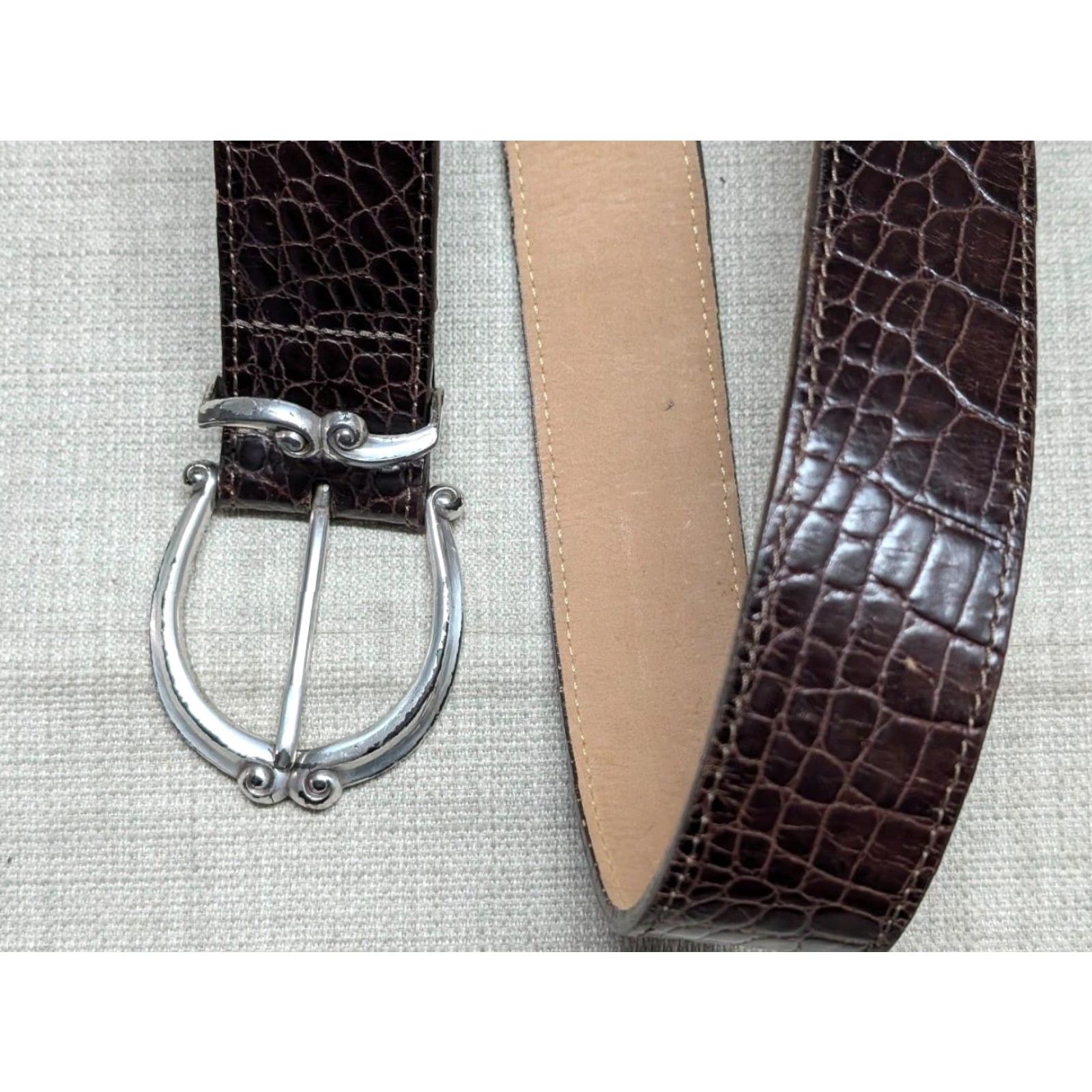 Brighton VINTAGE Brighton Belt 30 Alligator Embossed Leather USA Made Brown Leather Belt Women M Size ONE SIZE - 2 Thumbnail