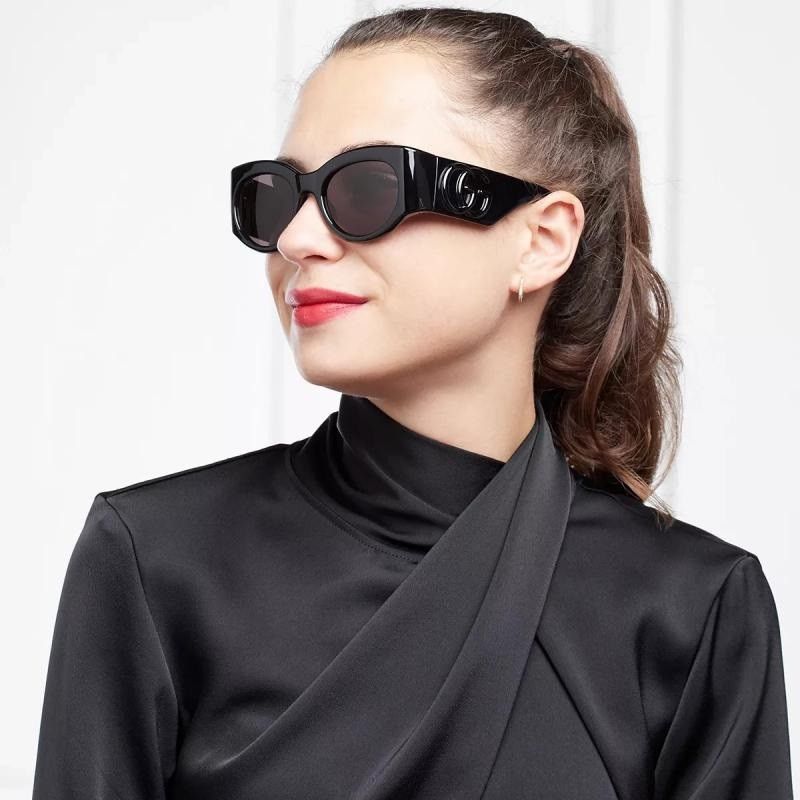 Gucci NEW Gucci GG1544S 001 Black Grey Unisex Oval Sunglasses Size ONE SIZE - 9 Thumbnail
