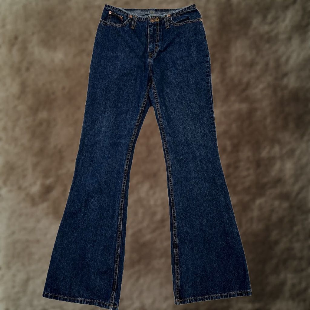 Jordache VINTAGE Jordache Jeans Flare Womens 26X30 Denim Dark Wash 80s 90s Retro City Festival Hipster Love Peace Embroidered Logo 5-Pocket Size 26" / US 2 / IT 38 - 1 Thumbnail