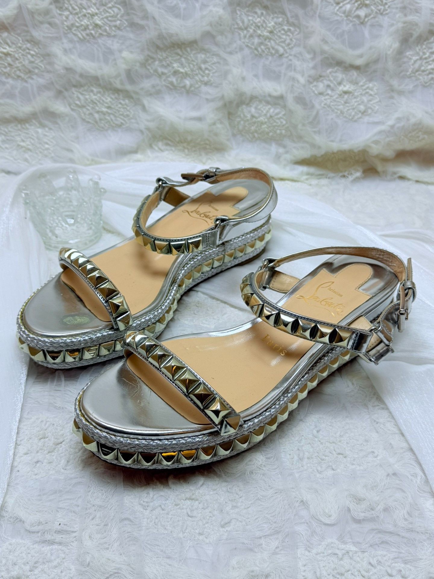Christian Louboutin Christian Louboutin Silver Sandals us_7 Women Size US 7 / IT 37 - 1 Thumbnail