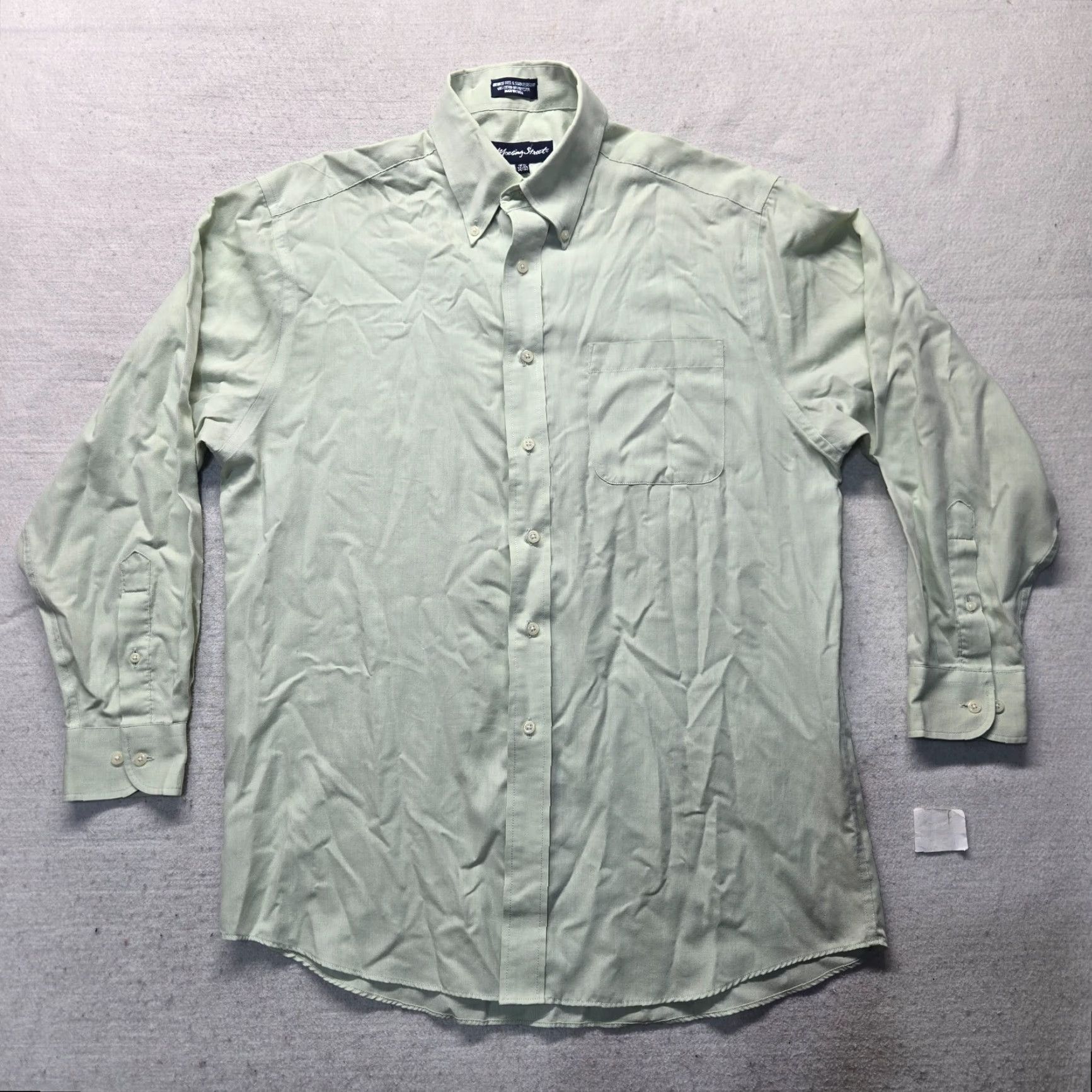Vintage Meeting Street Shirt Adult Men 15.5 32/33 Button-Down Green Long Sleeve Solid Cotton Blend Dress Shirt Mens Size US M / EU 48-50 / 2 - 2 Thumbnail