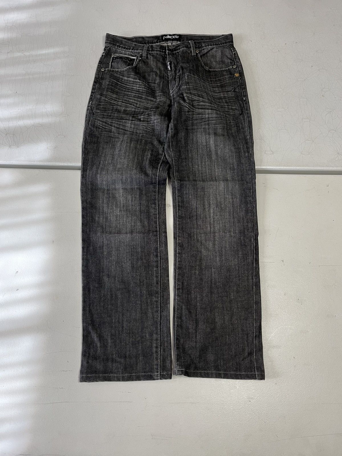 パンツ PELLE PELLE/JEANS CO BLACK CARPENTER Pelle Pelle jeans, shiny black, vintage baggy, silver