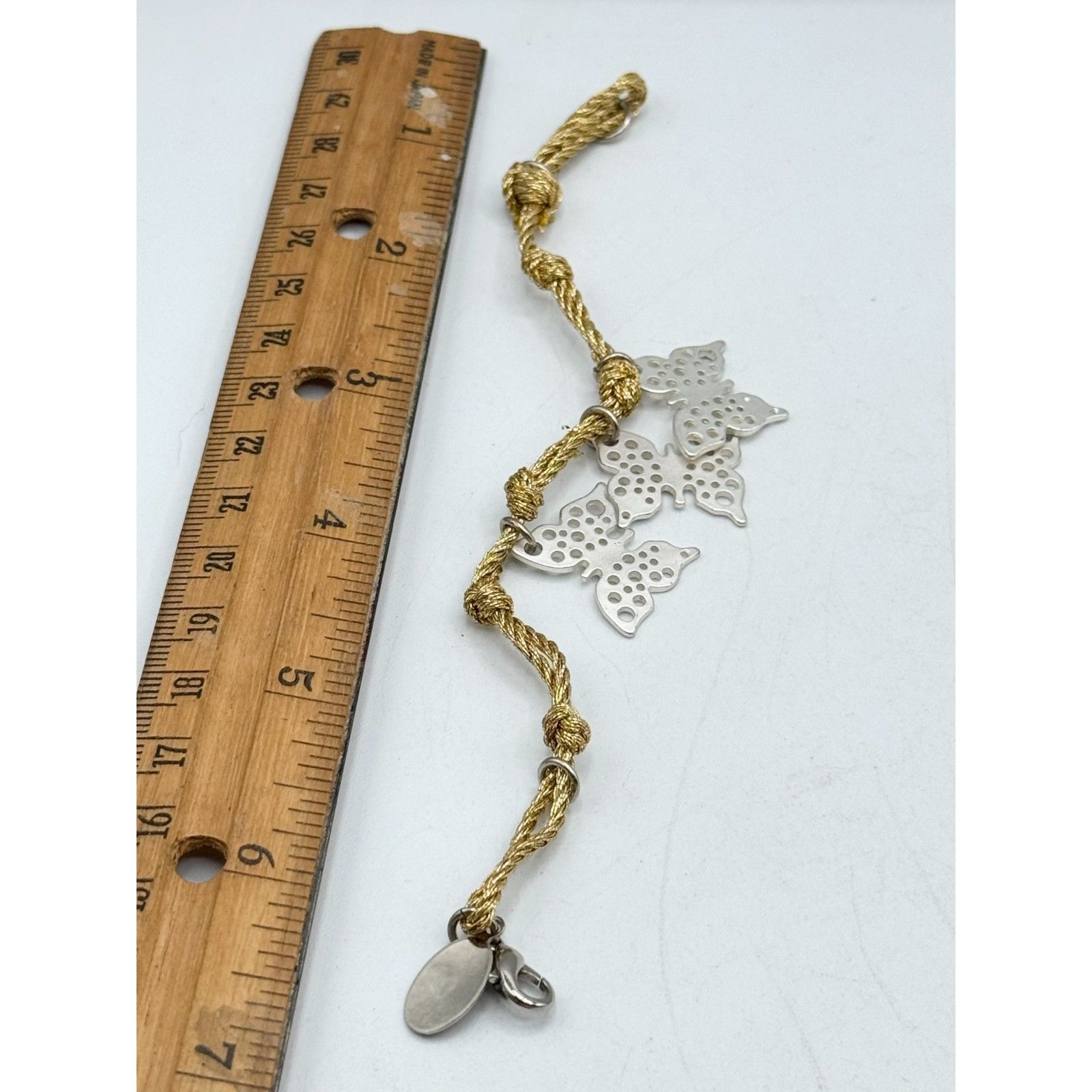 Other Vintage gold metallic thread rhinestone butterfly charm brac Size ONE SIZE - 4 Thumbnail