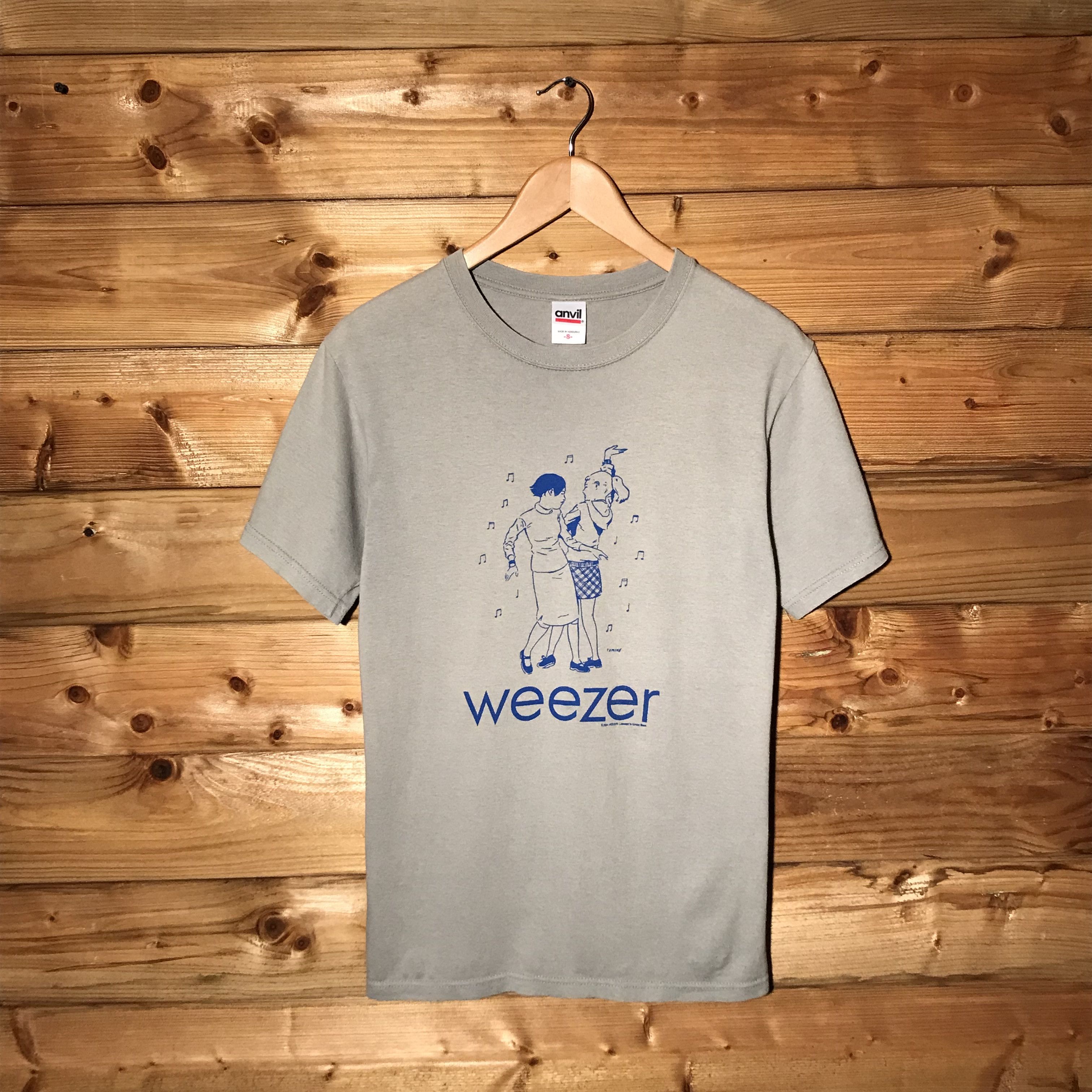 image of Anvil x Band Tees 2001 Weezer Adrian Tomine Dancing Girls Spellout T Shirt in Grey (Size Small)