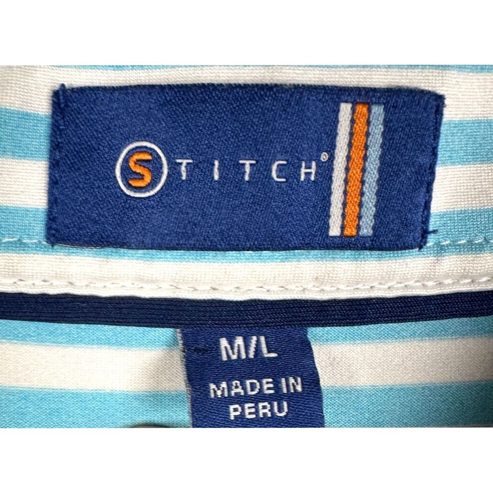 Vintage Stitch Golf Polo Mens Large Light Blue Stripe Short Sleeve Collared Performance Polo Shirt - Golf, Breathable, Stretch, Regular Fit Size US L / EU 52-54 / 3 - 4 Thumbnail