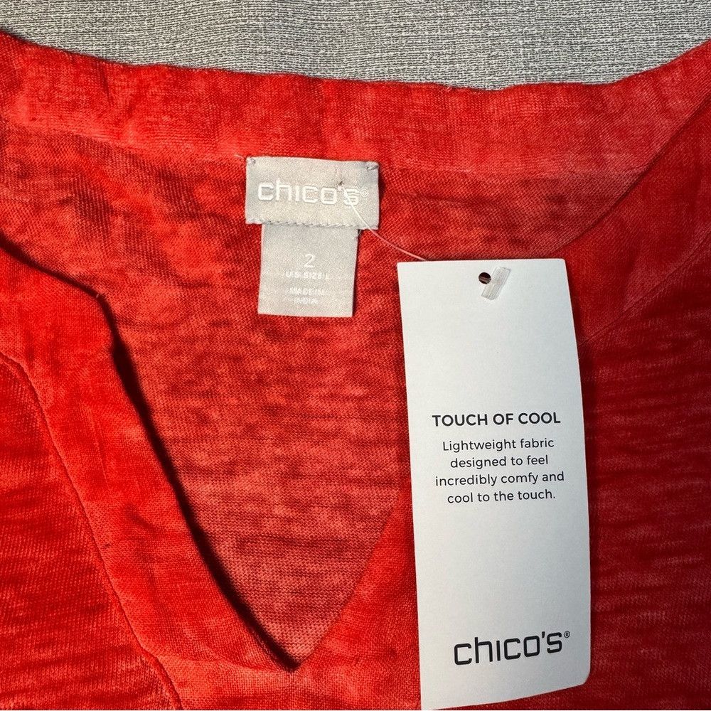 Chicos NWT New Chico's Linen Split-Neck Long Sleeve Red Tunic Size Size L / US 10 / IT 46 - 7 Thumbnail