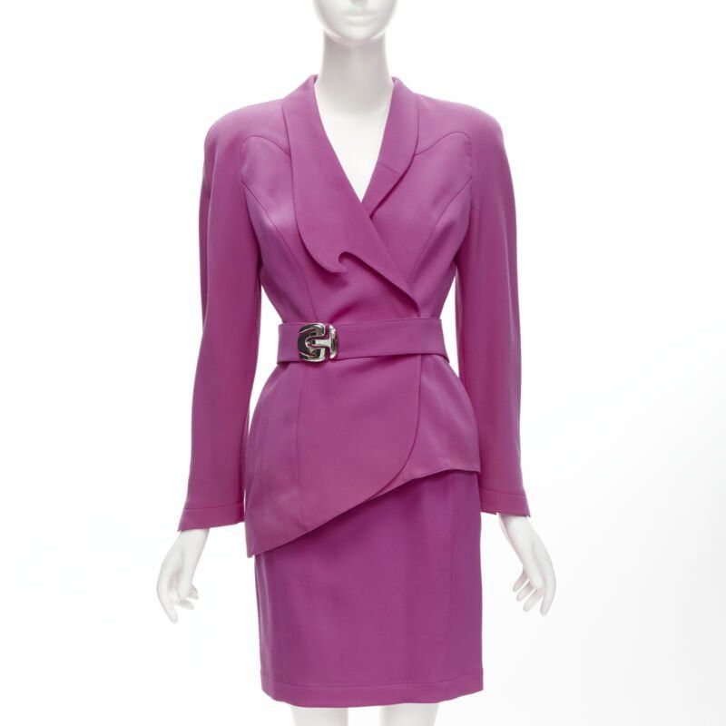 Thierry Mugler THIERRY MUGLER Vintage pink space age curved lapel metal buckle blazer IT9AT S Size S / US 4 / IT 40 - 1 Thumbnail