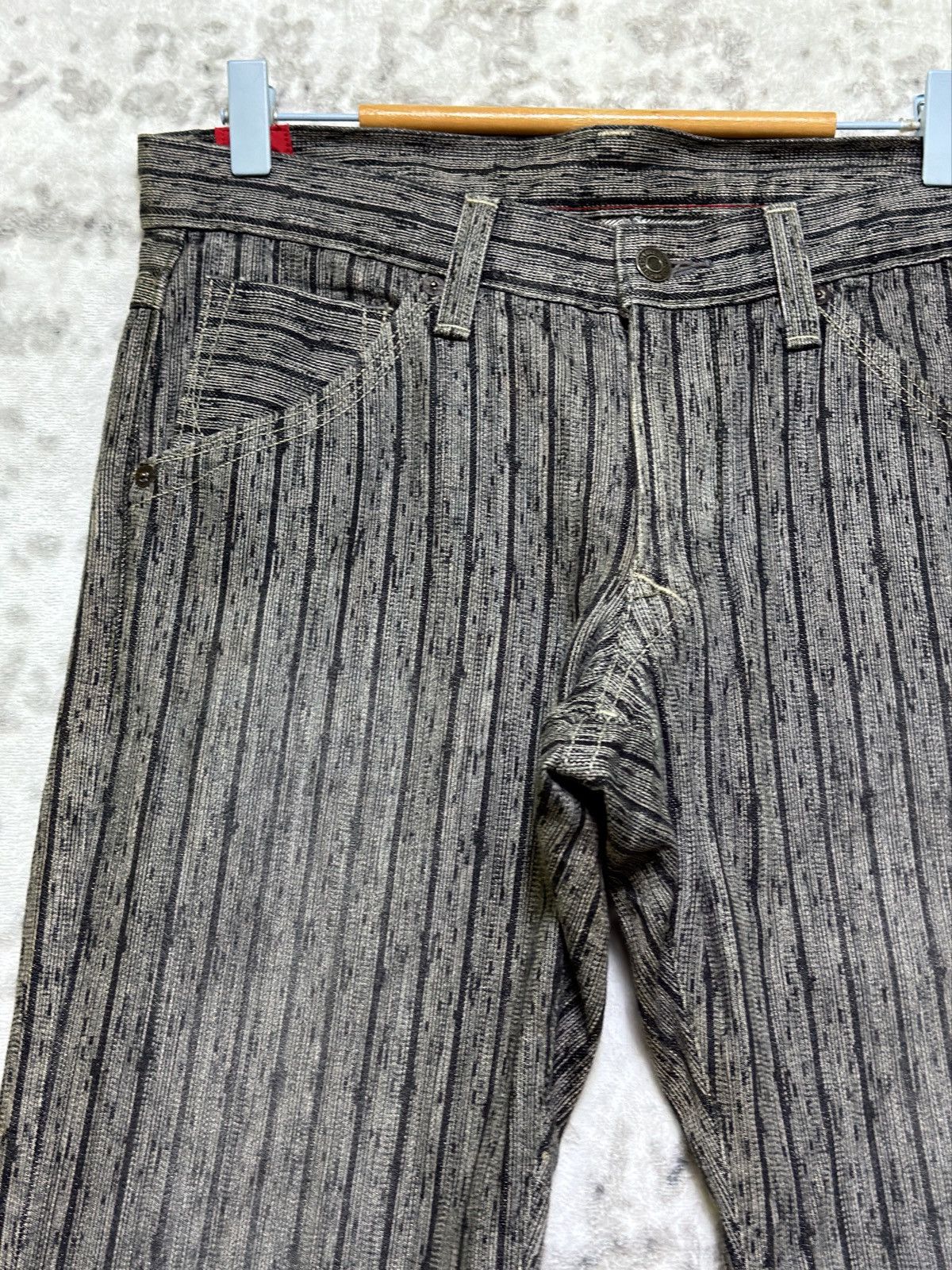 Japanese Brand Vintage Blueway Japanese Flare Denim Bootcut Striped Jeans Size US 31 - 4 Thumbnail