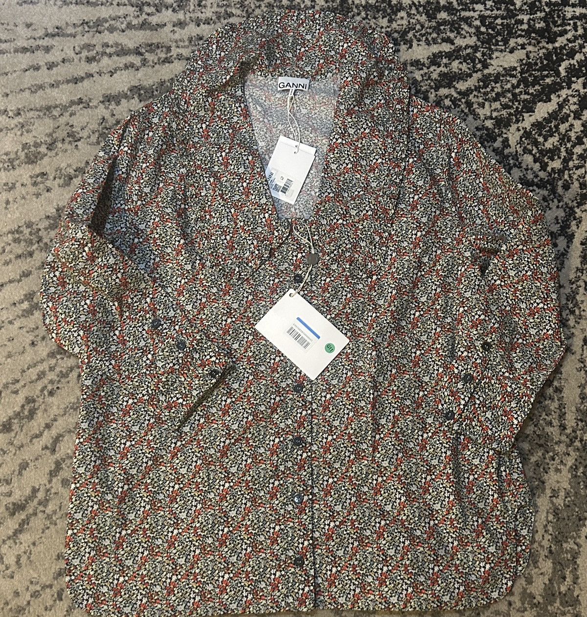 Ganni GANNI Printed Cotton Poplin V-neck Frill Collar Wide Shirt Size S / US 4 / IT 40 - 5 Thumbnail
