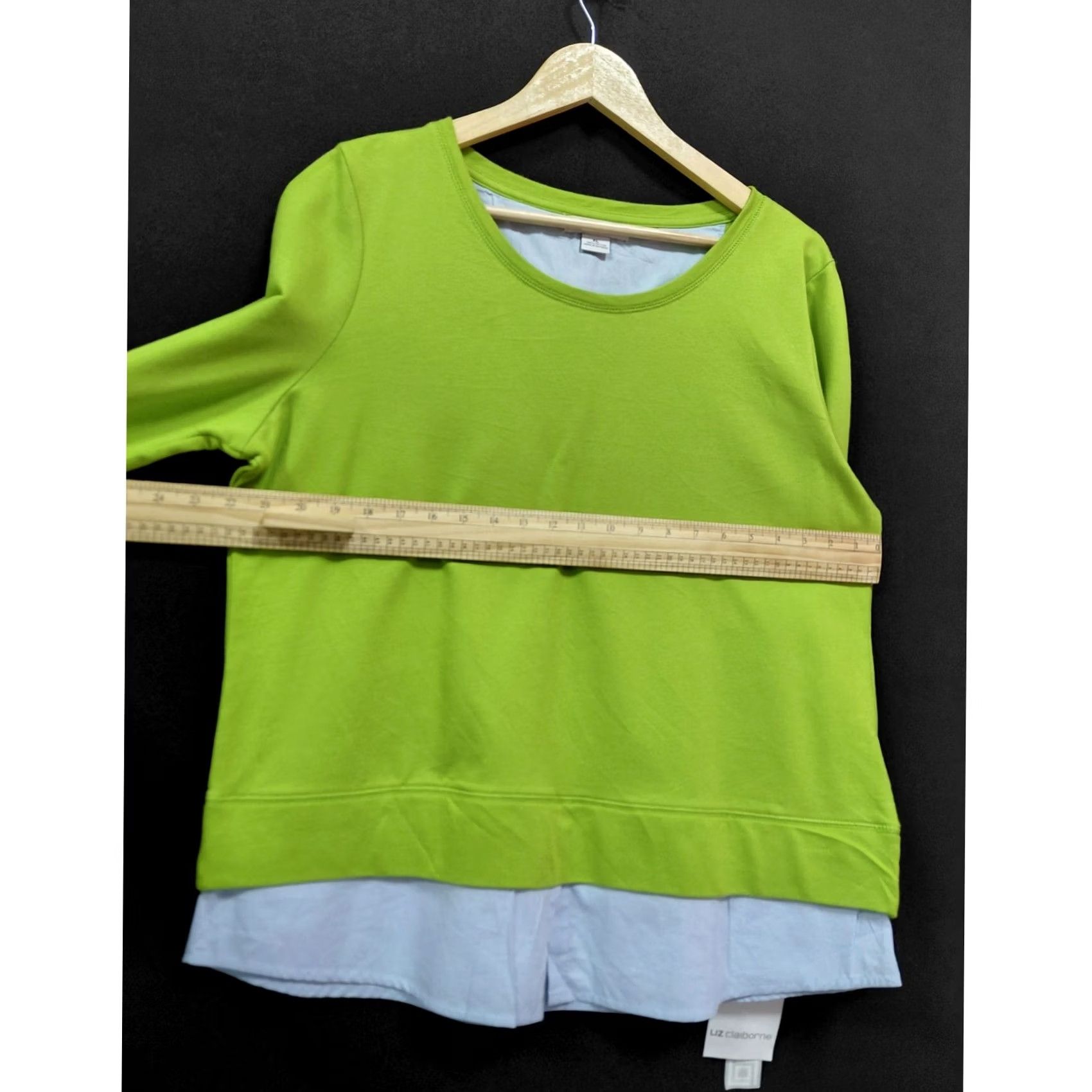 Liz Claiborne Liz Claiborne Green Cotton Layered Top Solid Knit Long Sleeve Women Size XL Size XL / US 12-14 / IT 48-50 - 7 Thumbnail