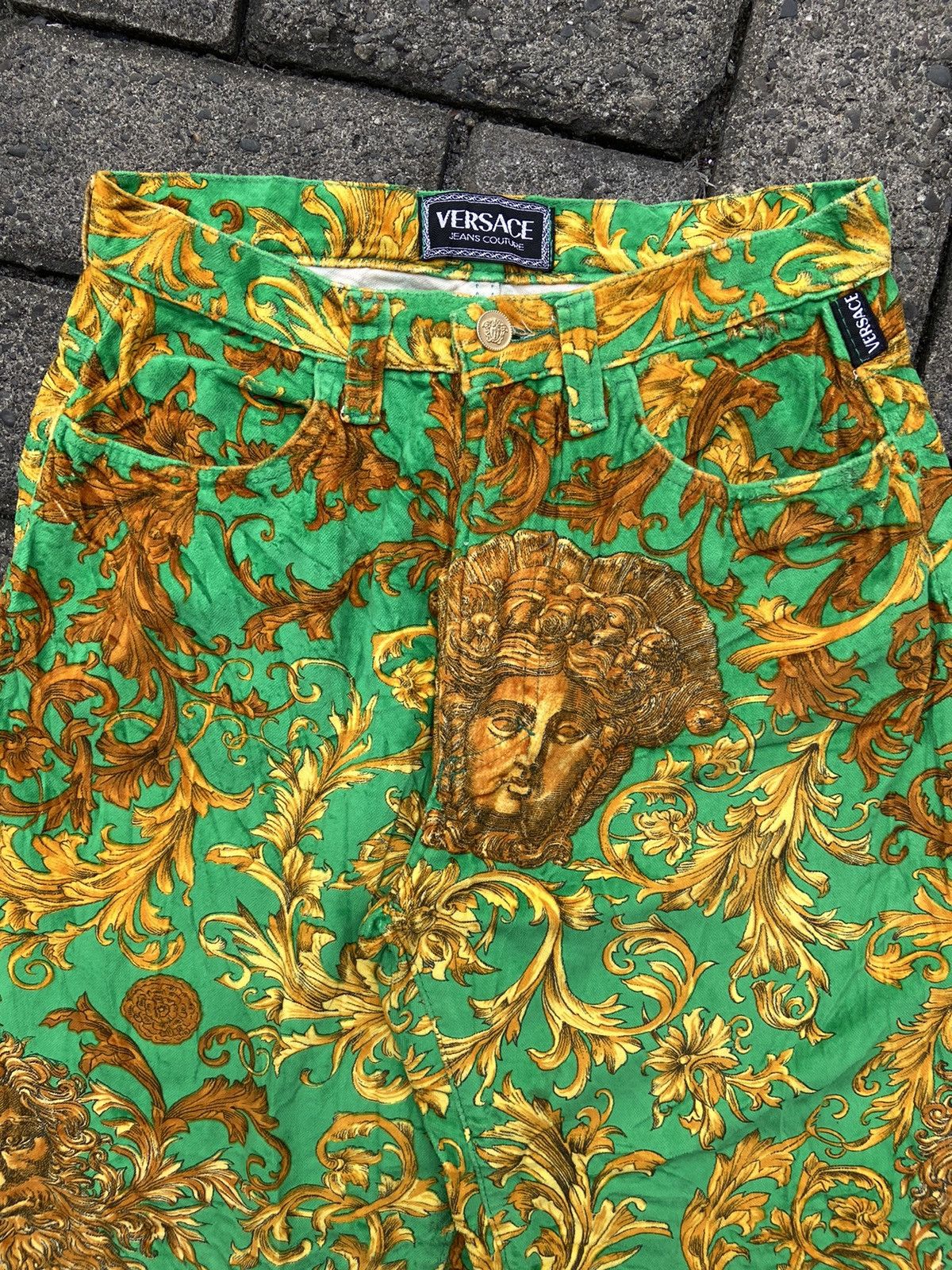 Versace RARE Vintage 90S Versace Baroque Green Pants Size 27" / US 4 / IT 40 - 2 Thumbnail