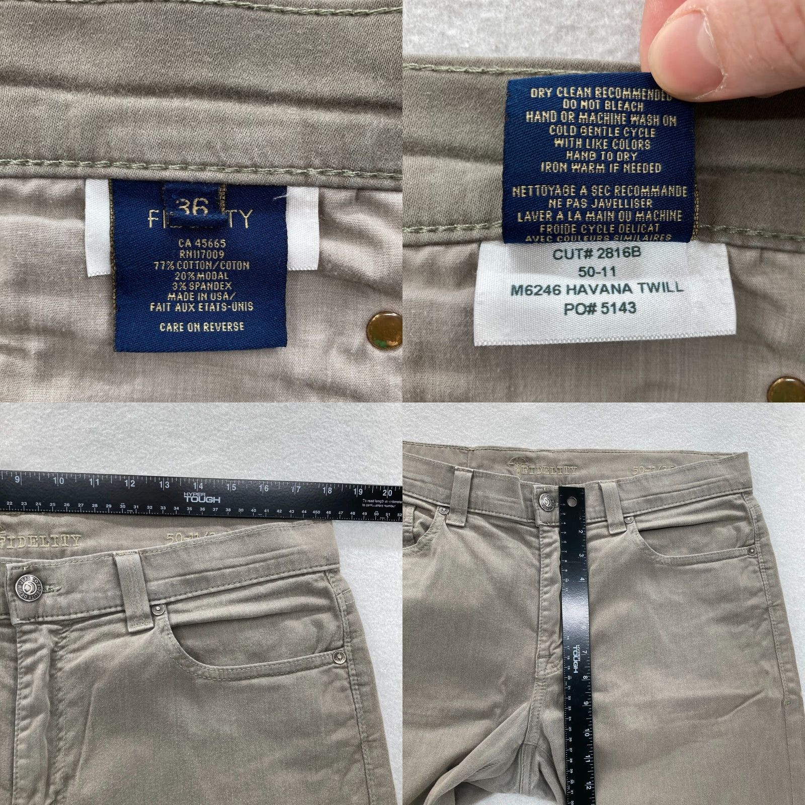 Vintage Fidelity Denim 50-11 5-Pocket Pants Mens 36x30 Straight Leg Havana Twill Stretch Size US 36 / EU 52 - 8 Thumbnail