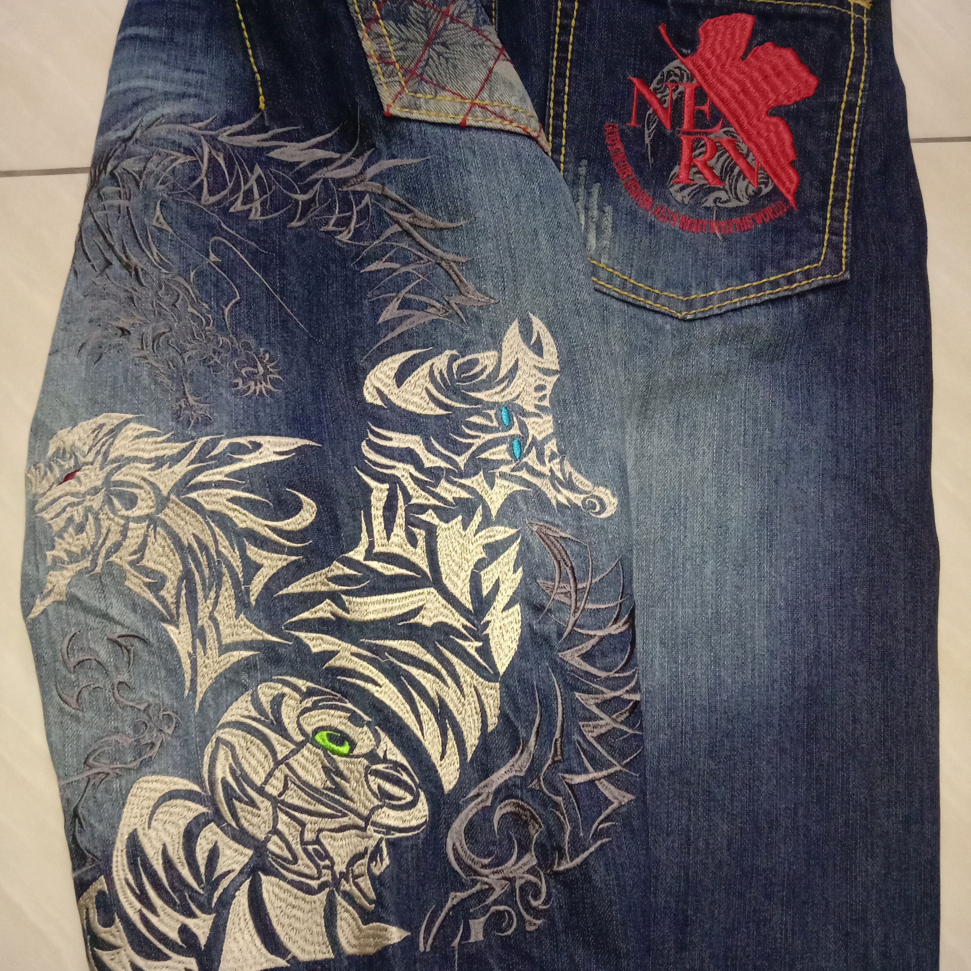 Anime × Cartoon Network × Japanese Brand Jeans Nishiki x Neon Genesis Evangelion Anime Manga Rare 00s Size US 32 / EU 48 - 3 Thumbnail