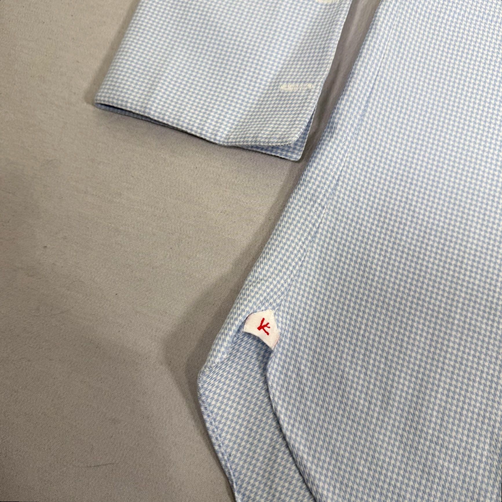 Isaia Isaia Shirt Mens XL Light Blue Micro Houndstooth French Cuff Dress Italy Preppy Size 46R - 6 Thumbnail