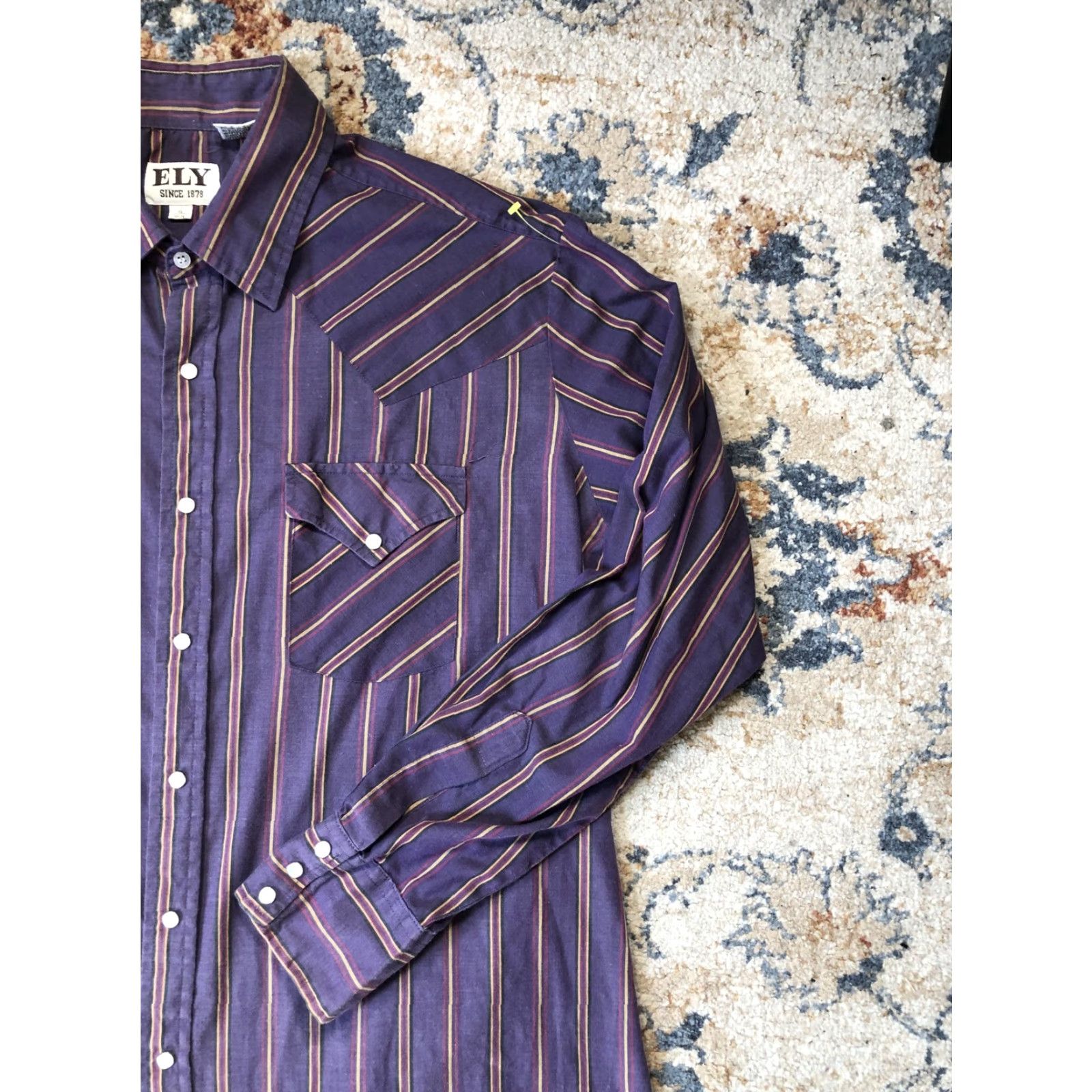 Vintage Ely Cattleman Shirt Mens XL Purple Striped Western Pearl Snap Long Sleeve Yokes Size US XL / EU 56 / 4 - 4 Thumbnail