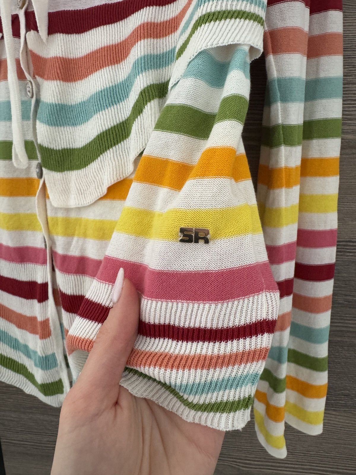 Sonia Rykiel × Vintage Sonia Rykiel Long Sleeve Stripe Button Logo Cardigan Size M / US 6-8 / IT 42-44 - 4 Thumbnail