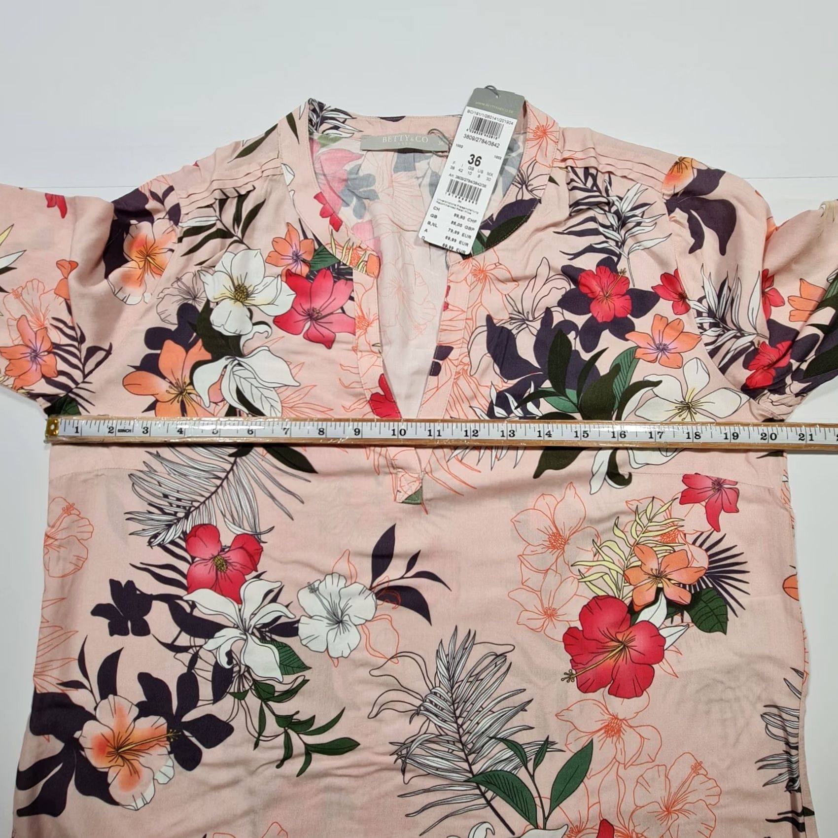 CO Betty & Co Blouse Pink Long Sleeve Henley Logo 100% Viscose Lightweight 10 UK Womens Shirt Regular Floral Size L / US 10 / IT 46 - 6 Thumbnail