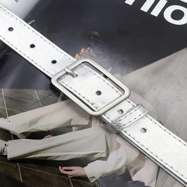 Other Metallic Silver Belt with Sleek Buckle Size ONE SIZE - 6 Thumbnail
