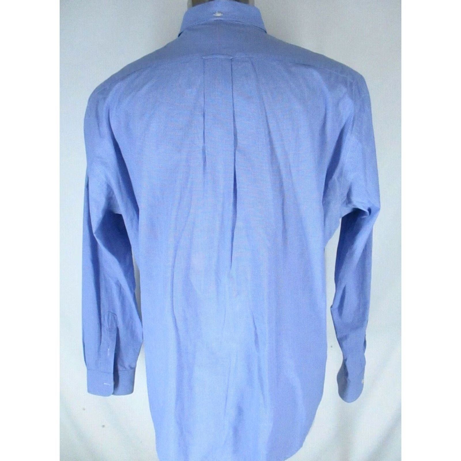 Blue & Cream Button-Up Shirt Mens 1XL Blue Long Sleeve Cotton Microcheck Usa Made, Men's — image 2 of 3